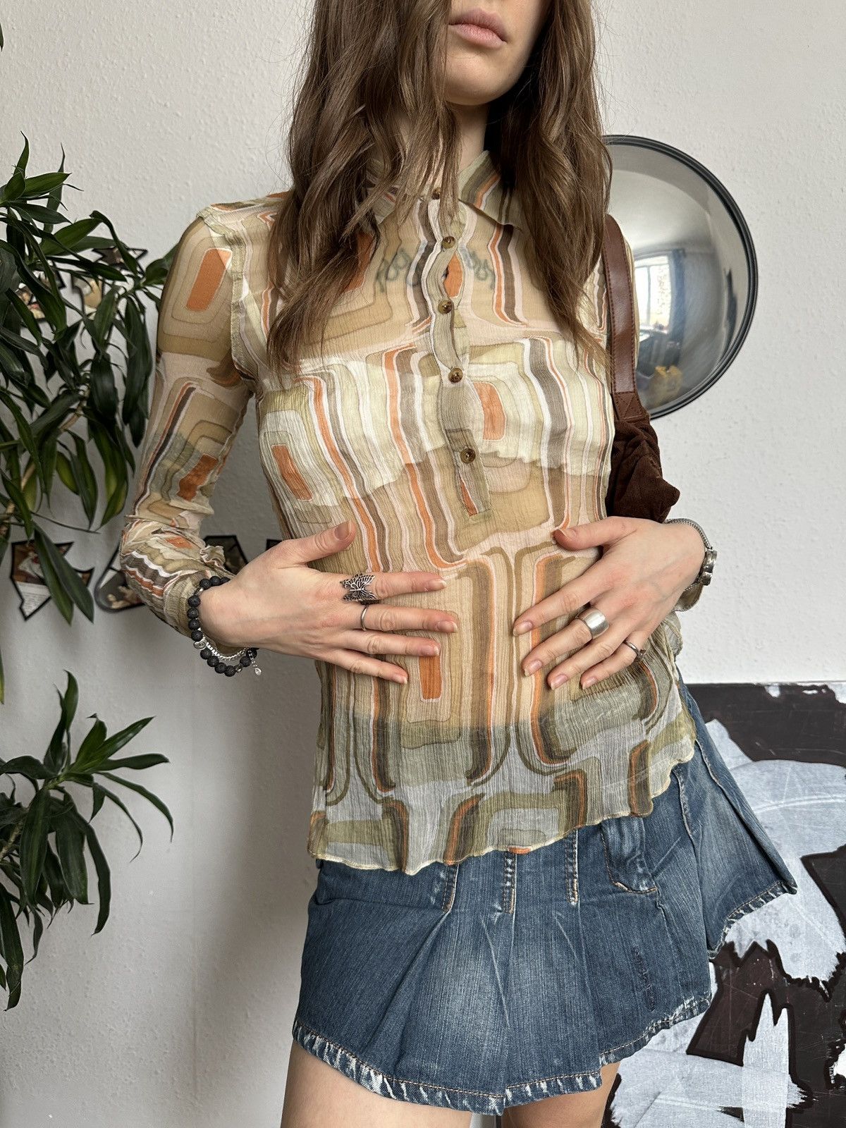 SikSilk × Vintage Silk Sheer Futuristic Abstract Print Blouse Size S / US 4 / IT 40 - 8 Thumbnail