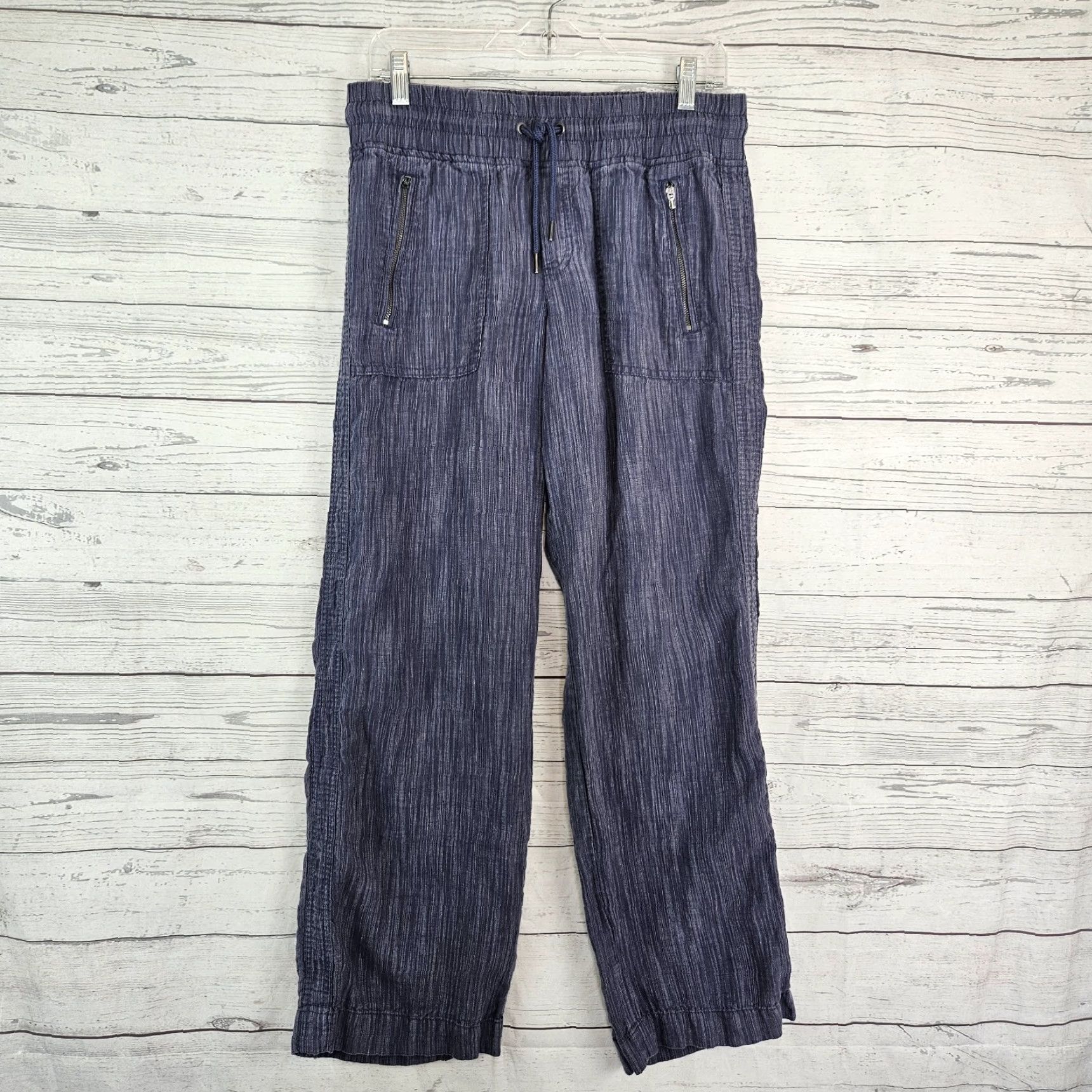 Athleta Athleta Womens Cabo Textured Wide Leg Linen Pants Sz 6 Blue Pull On Pockets Size 28" / US 6 / IT 42 - 2 Thumbnail