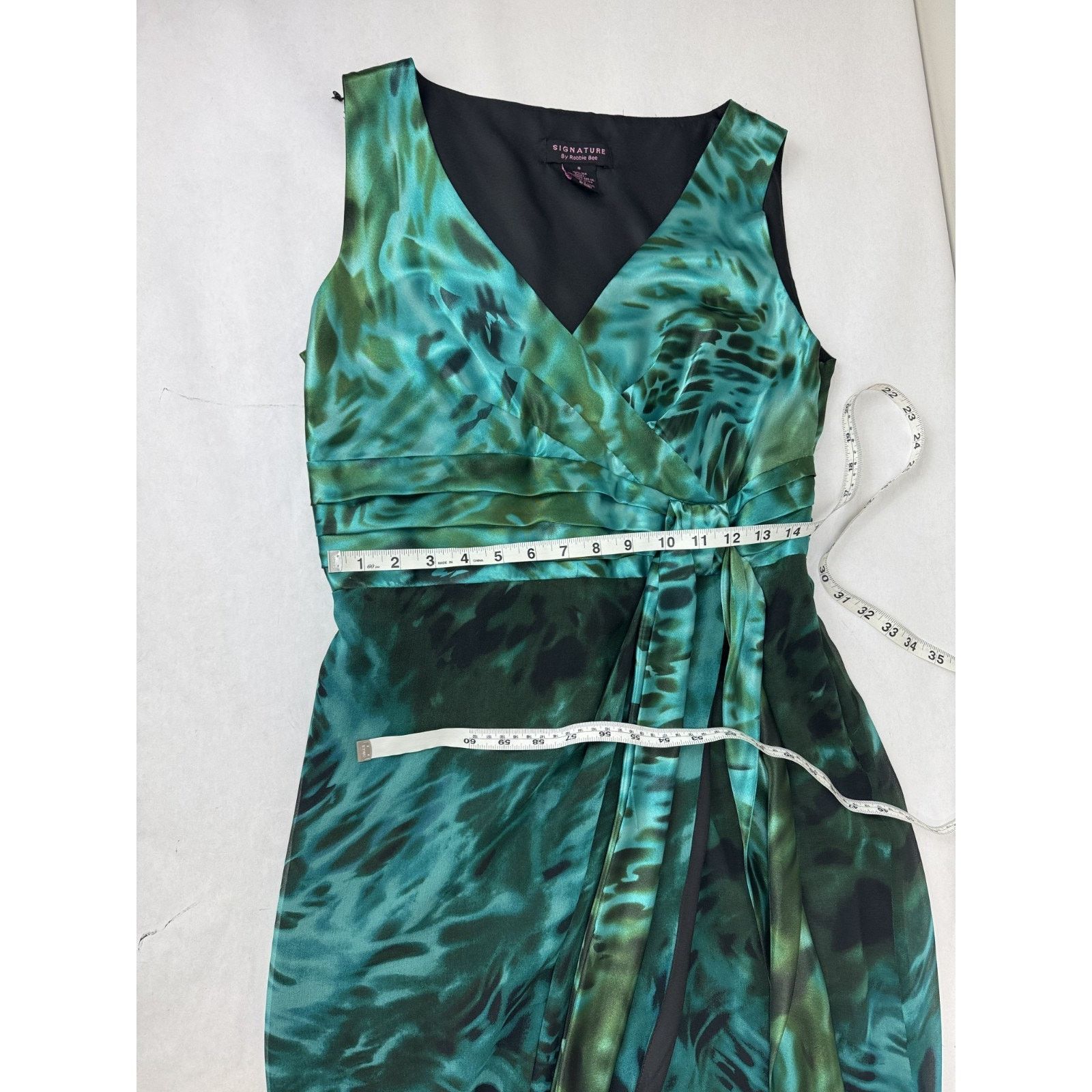 Other 100% Silk Teal Sleeveless Abstract Print Dress Faux-Wrap 8 Size M / US 6-8 / IT 42-44 - 5 Thumbnail