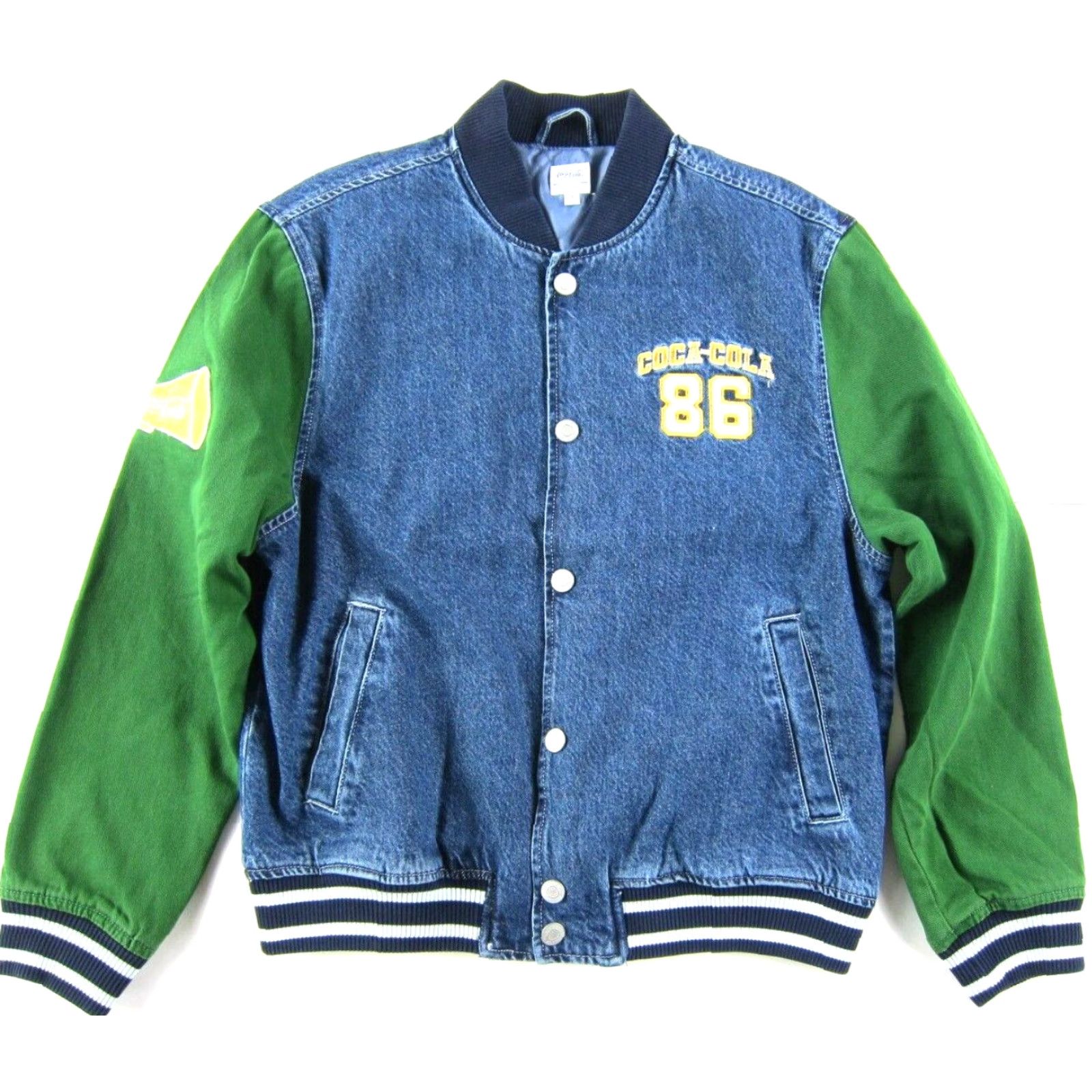 Vintage Coca-Cola Green Blue Denim Embroidered 1986 Varsity Jean Jacket Women Small Size 28" / US 6 / IT 42 - 2 Thumbnail