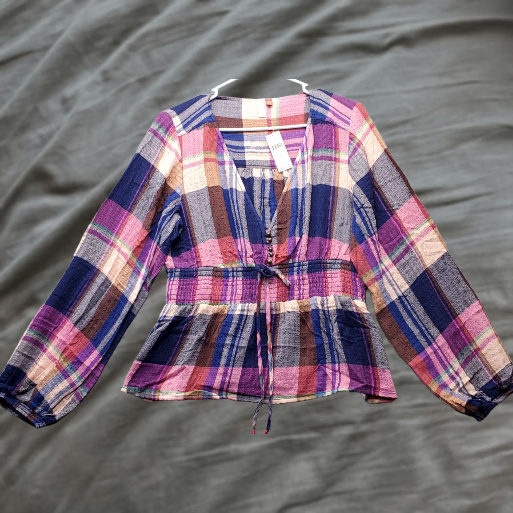 Vintage Pilcro Anthropologie Womens M Multi Plaid Tie Waist V Neck Button Front - Sale Size M / US 6-8 / IT 42-44 - 1 Thumbnail