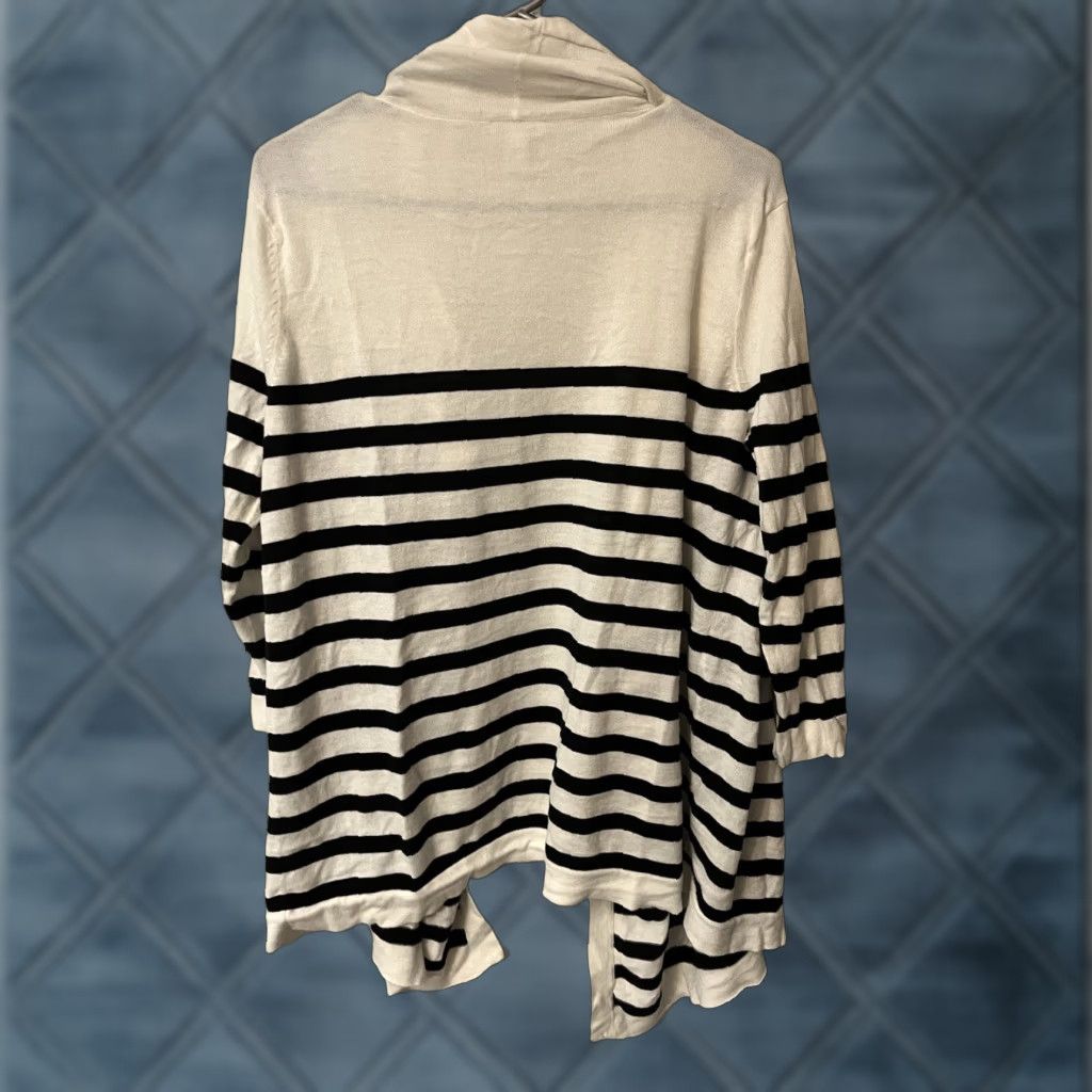 Vintage Chico’s Cardigan Sweater Open Front Striped Lightweight Ivory Black Size 2 Womens Size XS / US 0-2 / IT 36-38 - 1 Thumbnail