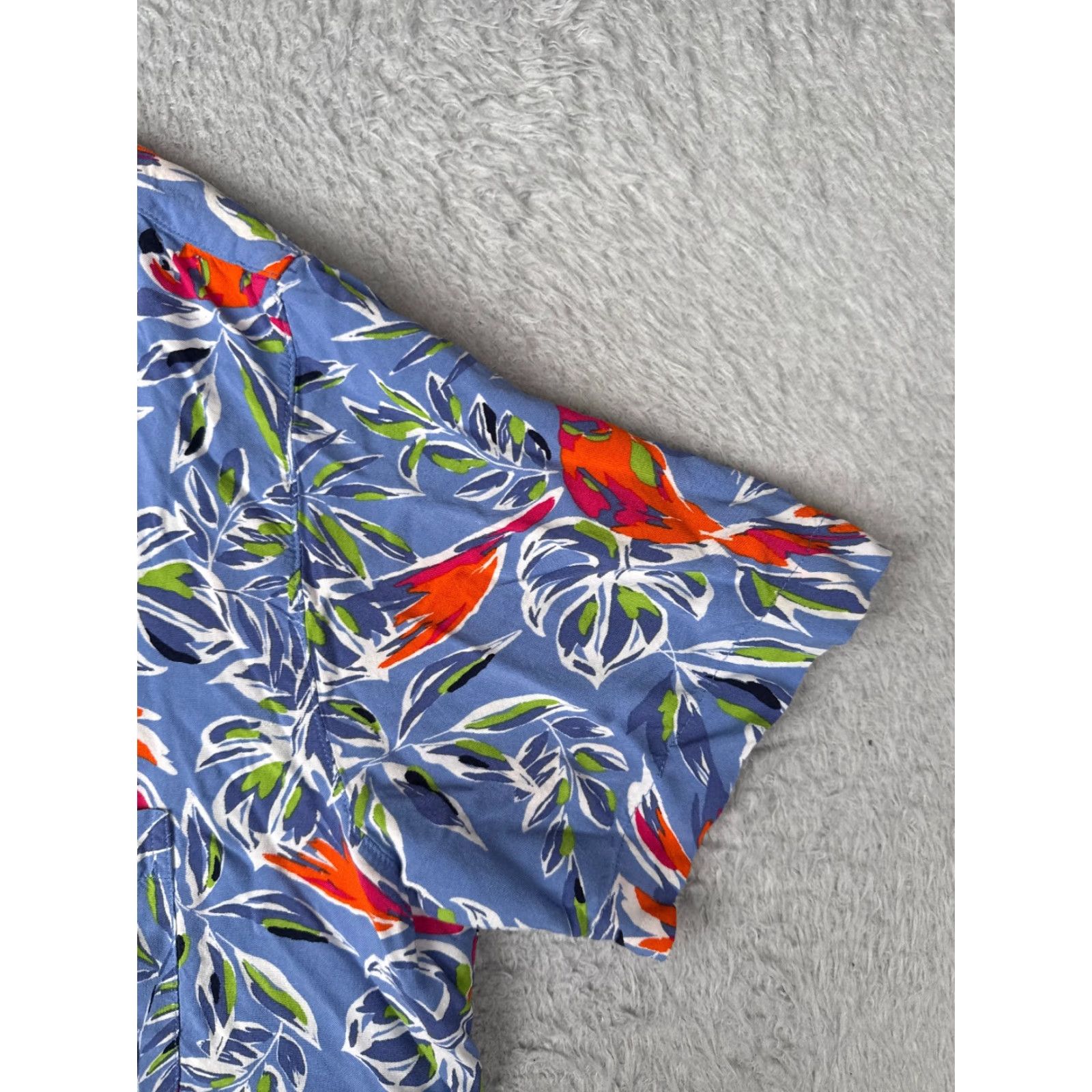 George George Shirt Adult Large Blue Floral Parrot Button Up Hawaiian 100% Rayon Mens Size US L / EU 52-54 / 3 - 2 Thumbnail