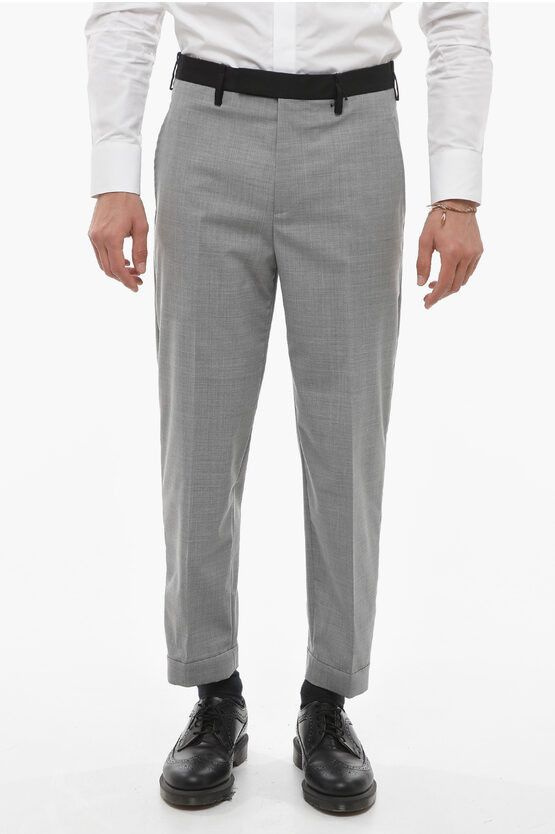 image of Neil Barrett Contrasting Band Pants With Metal Application in Grey, Men's (Size 31)