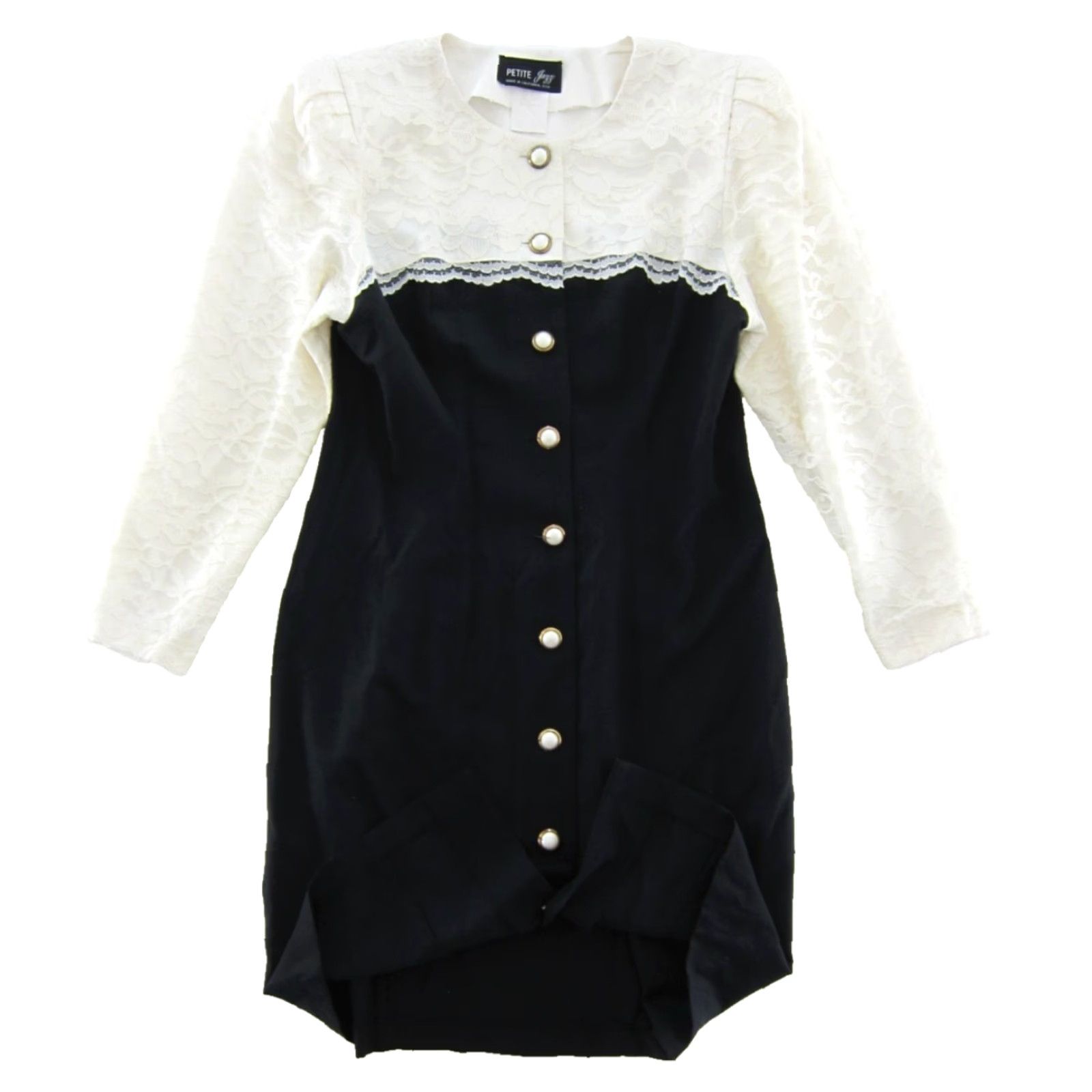 Vintage VINTAGE PETITE Jazz California Black Ivory Lace Long Sleeve Button Down Dress 10 Size L / US 10 / IT 46 - 5 Thumbnail