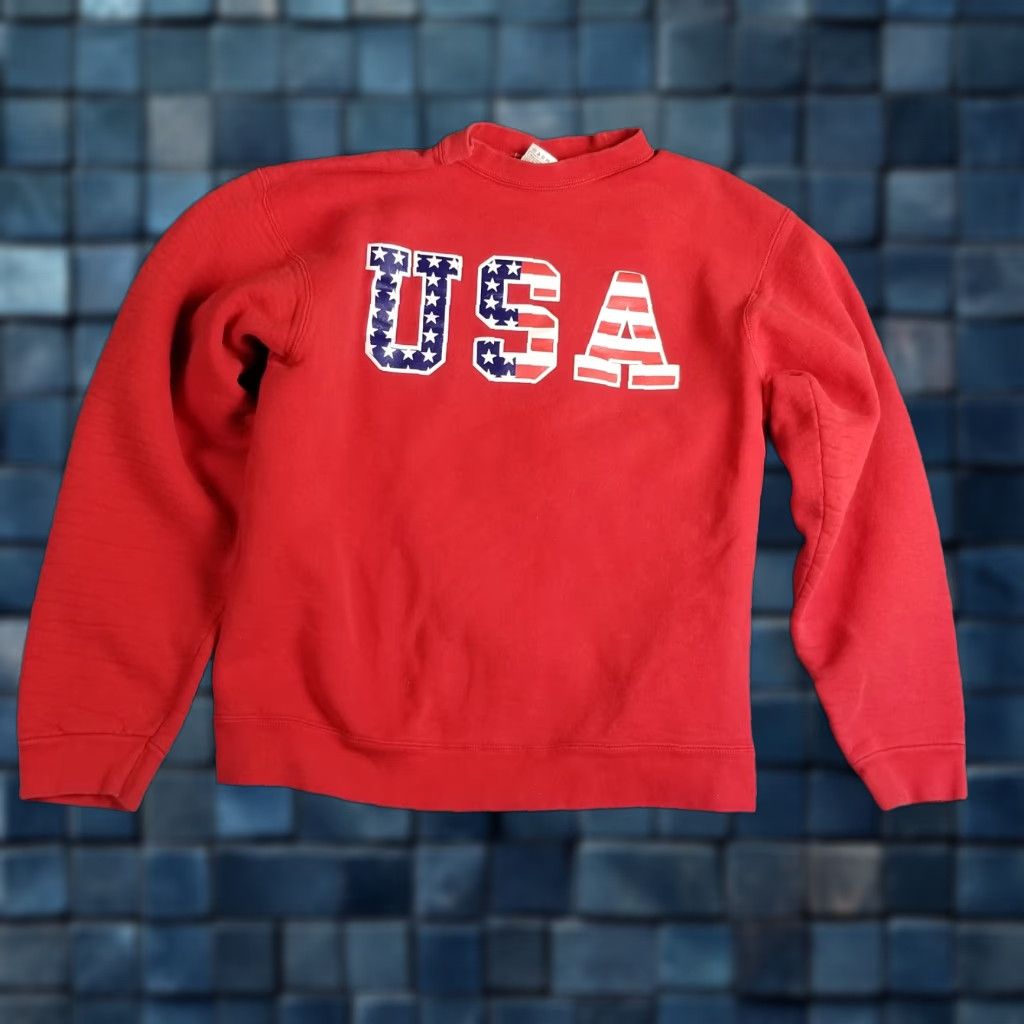 Hanes VINTAGE Hanes Crewneck Sweatshirt Shirt Men L Red USA 90s Retro Patriotic Long Sleeve Cotton Engineered Knit Embroidered Hip Hop Hippie Style Mens Size US L / EU 52-54 / 3 - 1 Thumbnail