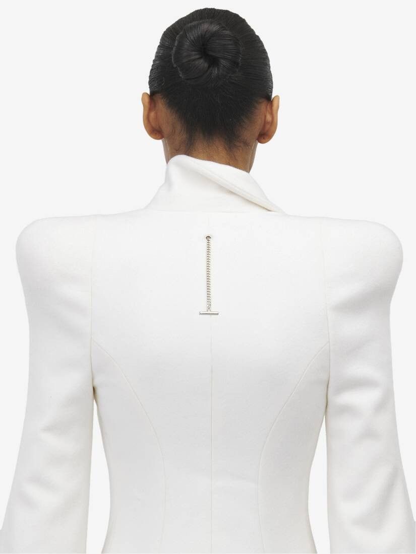 Alexander McQueen o1srvl11e0326 Moulded Shoulder Double-Breasted Coat in White Size XL / US 12-14 / IT 48-50 - 5 Thumbnail