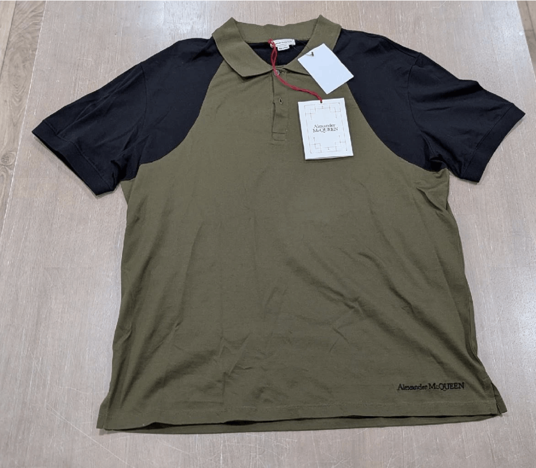 Alexander McQueen Colorblock Polo Shirt Olive/Black XL
