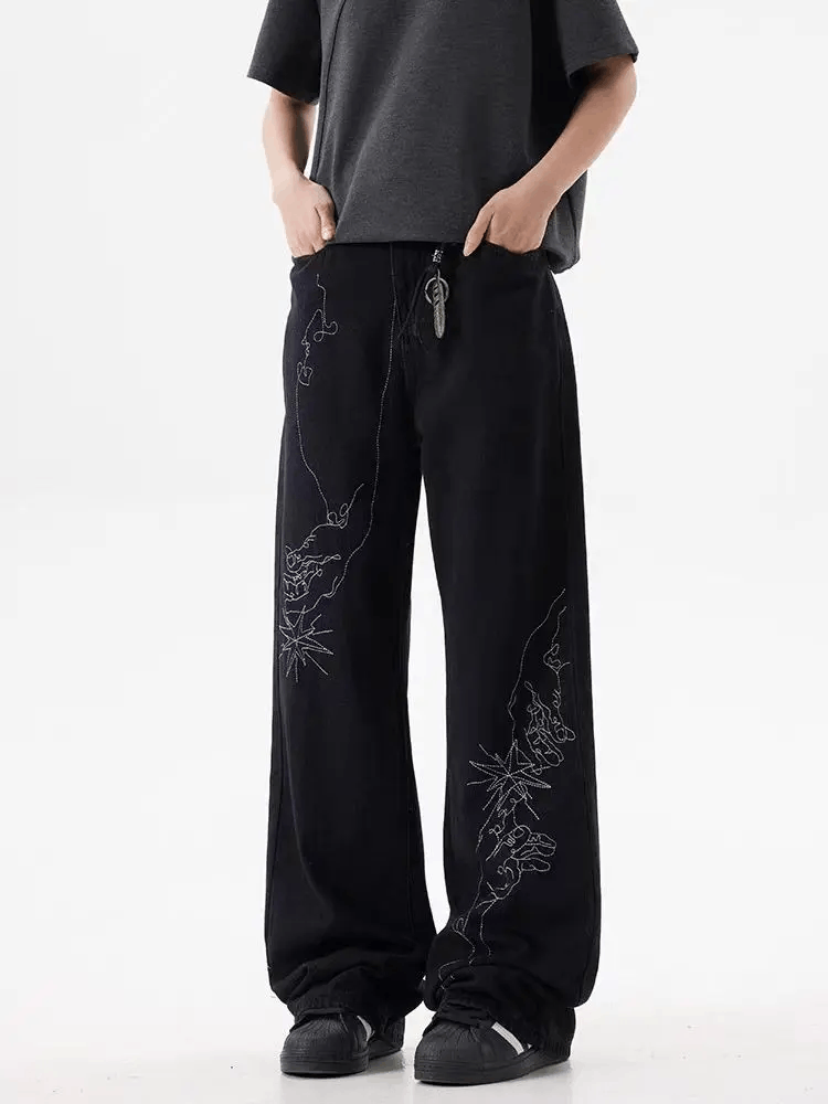 Japanese Brand × Jean Street hand-painted embroidered baggy jeans Size US 34 / EU 50 - 1 Thumbnail