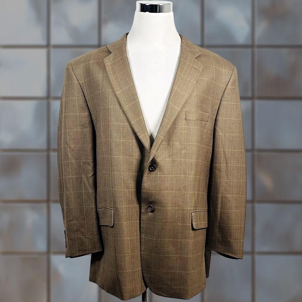 Joseph Joseph & Feiss Sport Coat 50R Wool Herringbone Beige Two-Button Vented Regular Mens Jacket Size US XS / EU 42 / 0 - 1 Thumbnail
