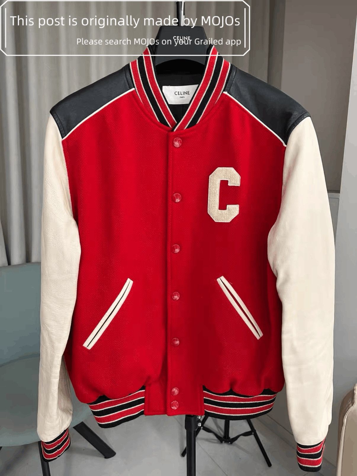 Celine Sz 50 Celine C Logo Leather Sleeves Baseball Jacket Size US M / EU 48-50 / 2 - 1 Thumbnail