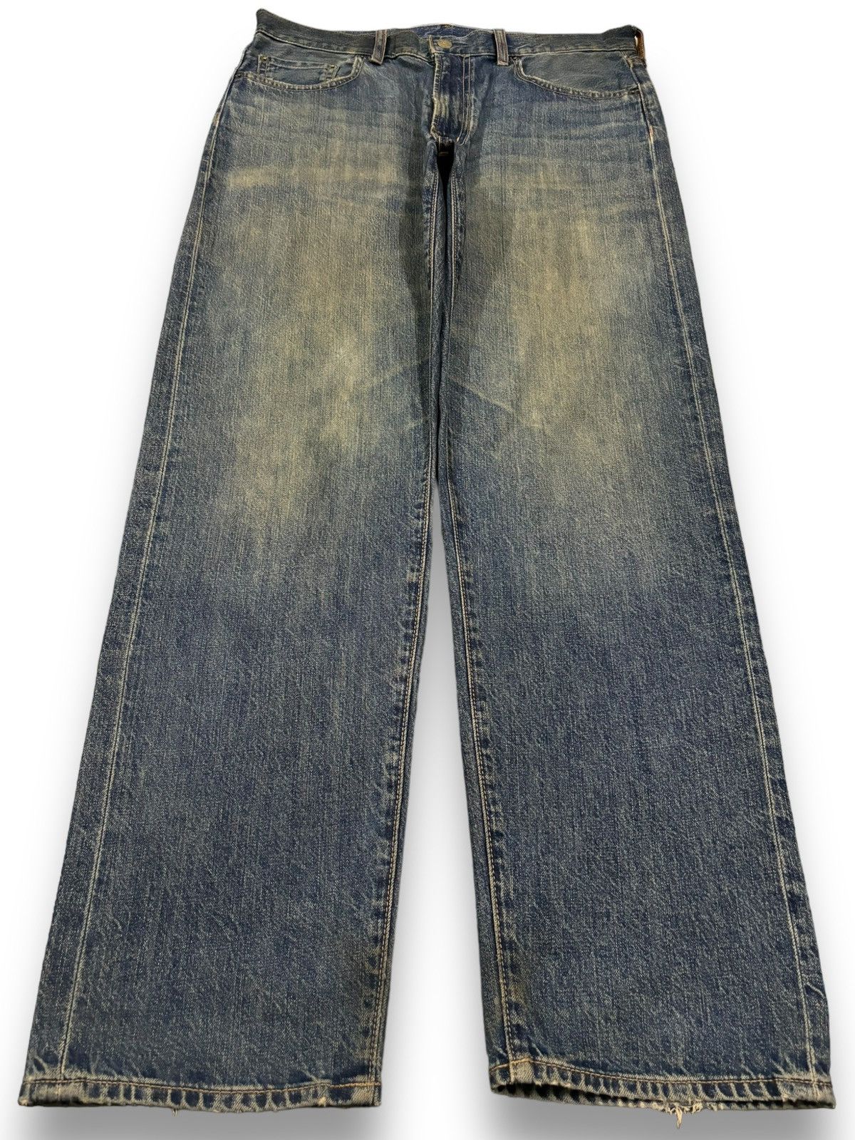 GU × Undercover Vintage Japanese Brand GU Dark Mud Wash Loose Ripped Jeans Size US 33 - 1 Thumbnail
