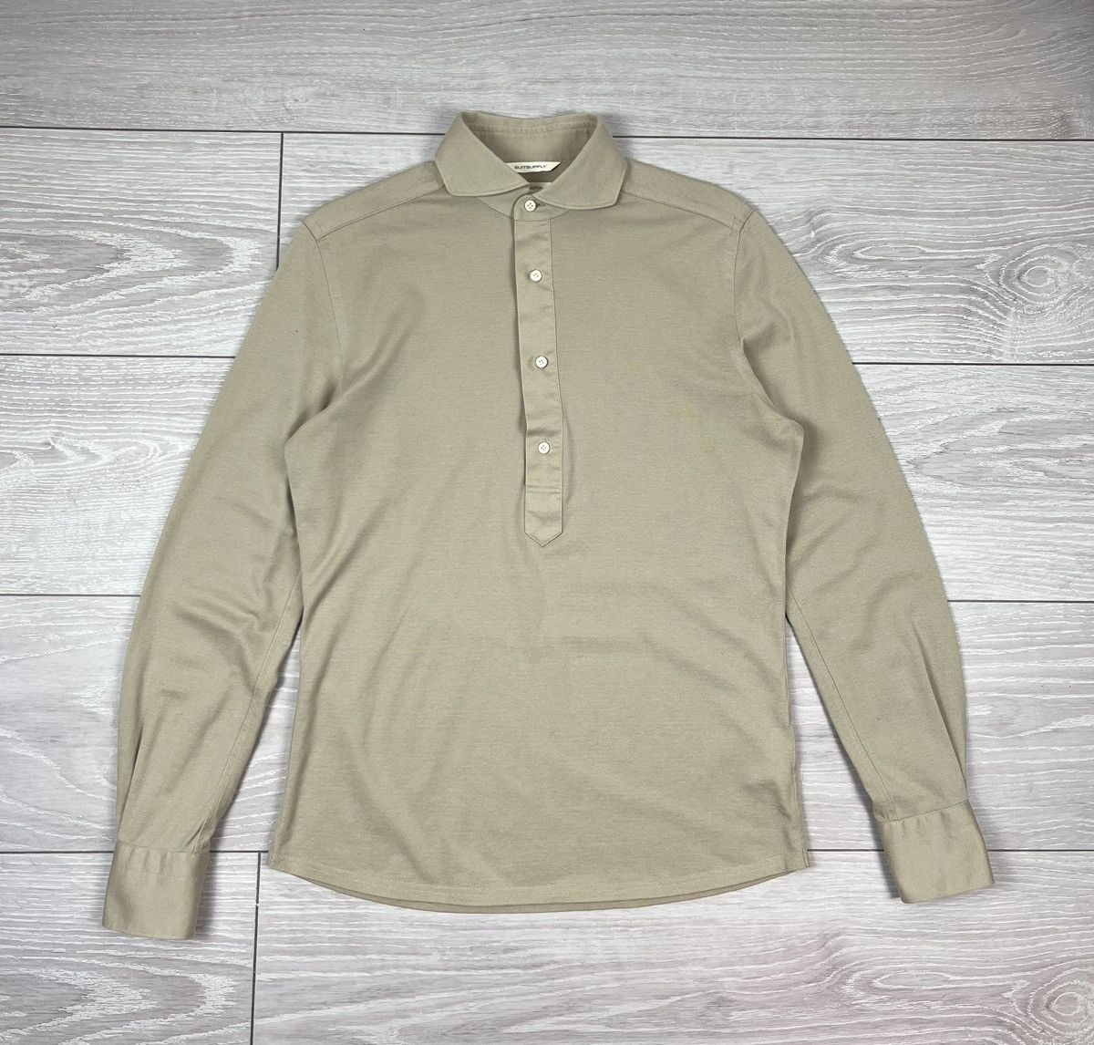 Suitsupply Suitsupply Beige Cotton 1/4 Button Shirt M Size US M / EU 48-50 / 2 - 1 Thumbnail