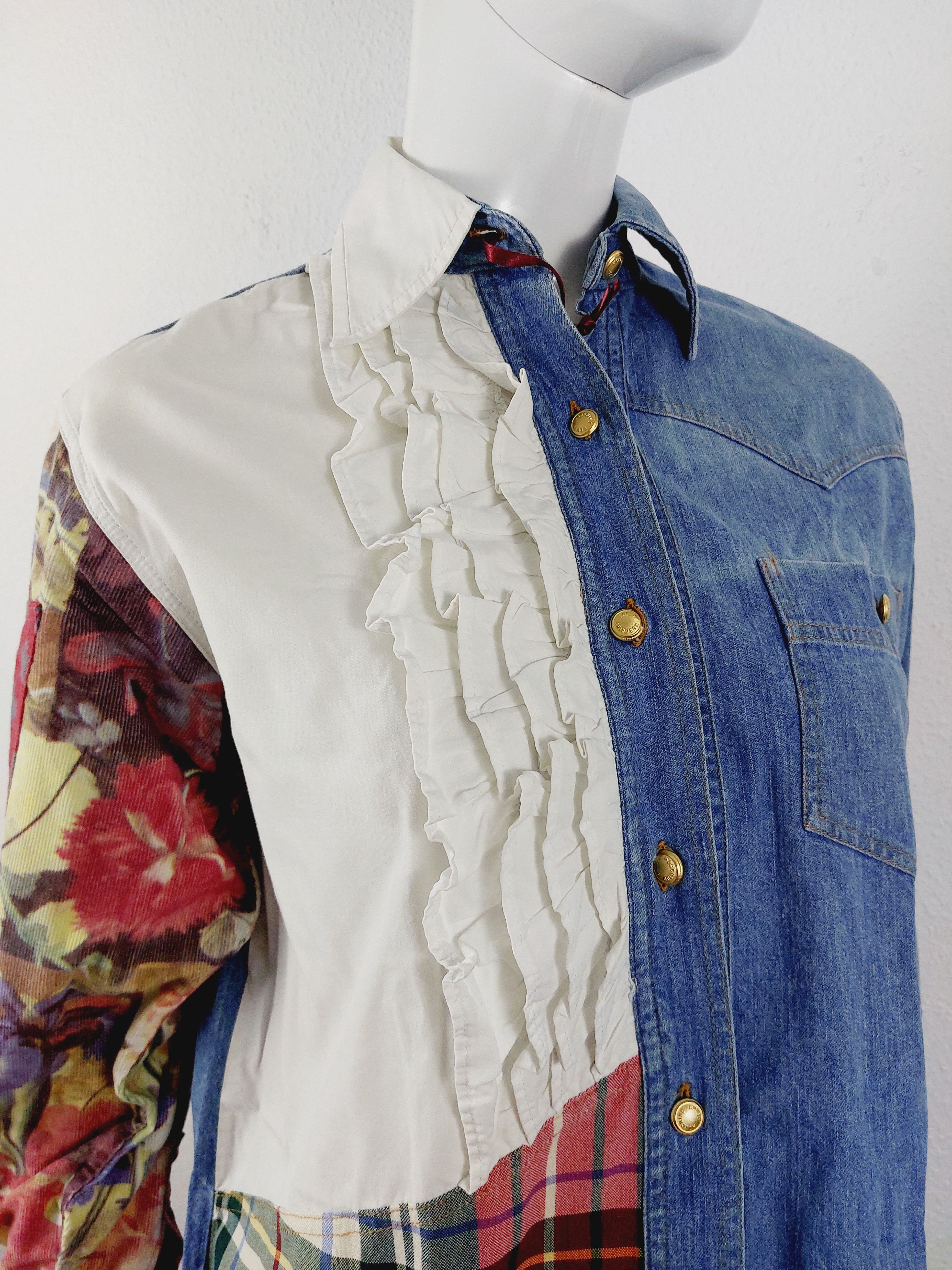 Moschino Moschino Jeans Patchwork Jeans Denim Ruffled Tartan Shirt Size US XS / EU 42 / 0 - 6 Thumbnail