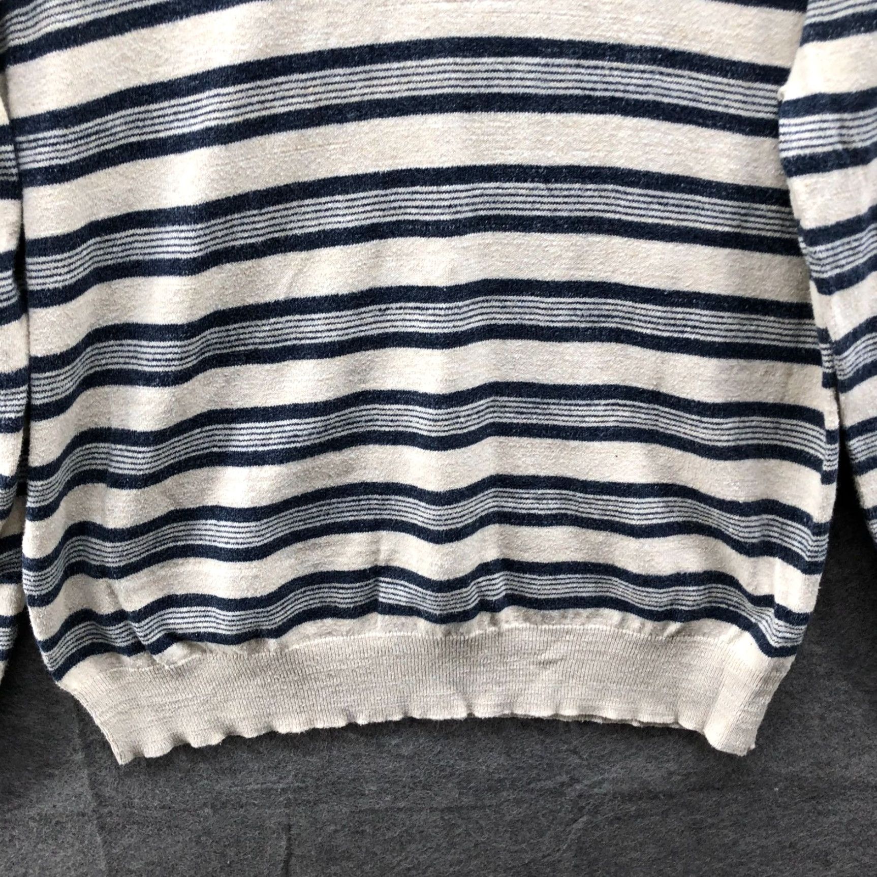 J.Crew VINTAGE J. Crew Rugged Cotton Striped Crewneck Sweater Mens L Beige Navy Textured Size US L / EU 52-54 / 3 - 4 Thumbnail