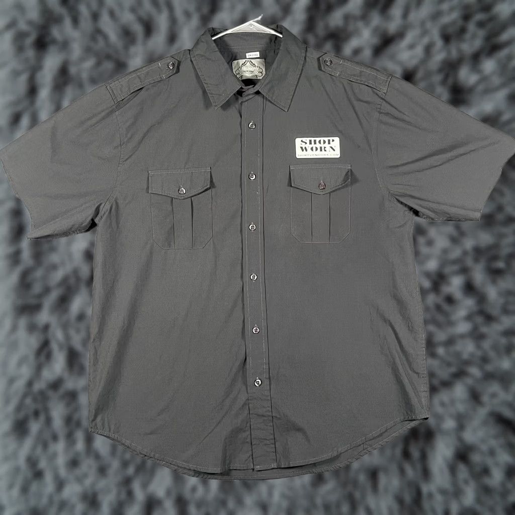 Vintage Lady Luck Pin-Up Work Shirt Mens XL Charcoal Short Sleeve Button Up Graphic Size US XL / EU 56 / 4 - 1 Thumbnail