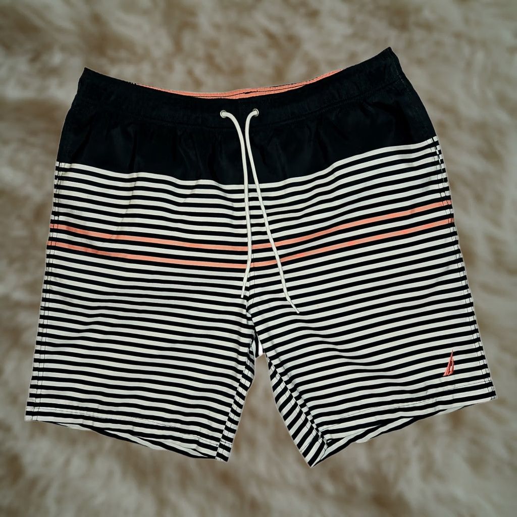 Nautica Nautica Swim Trunks Mens Large Blue Striped Beach Vacation Draw String Size ONE SIZE - 1 Thumbnail