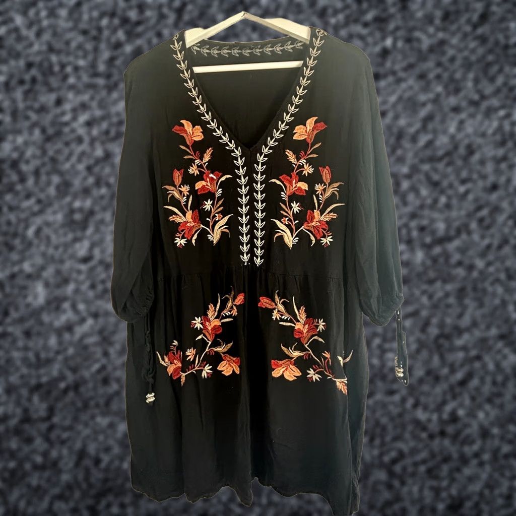 Vintage City Chic Women's Boho Embroidered Dress 3/4 Sleeve V-Neck Black Size Small / 16 Dress Womens Size S / US 4 / IT 40 - 1 Thumbnail