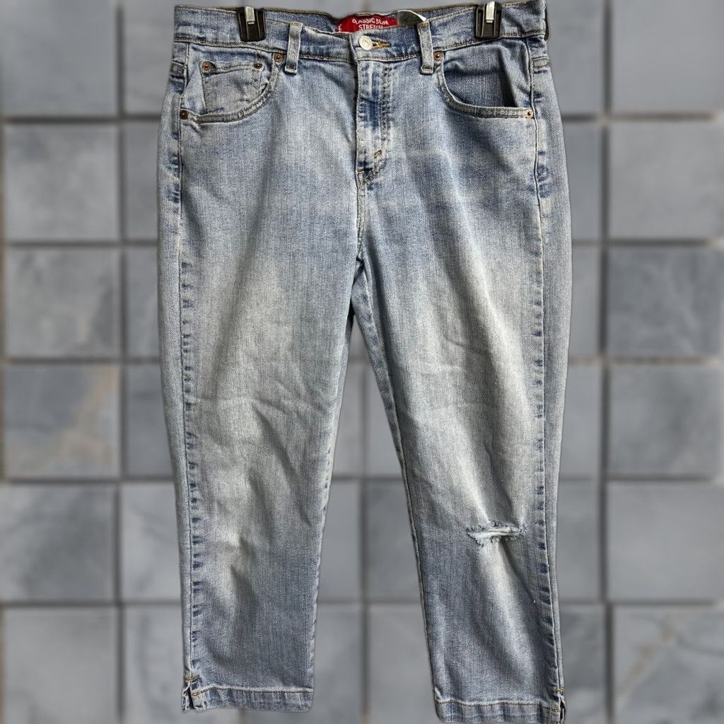 Levi's VINTAGE Levi's Jeans Size 12 Light Blue Denim Slim Fit Mid Rise 90s Y2K Grunge Ladies Jeans Slim Fit 5-Pocket Design Belt Loops Blue Distressed No Size 24" / US 00 / IT 34 - 1 Thumbnail