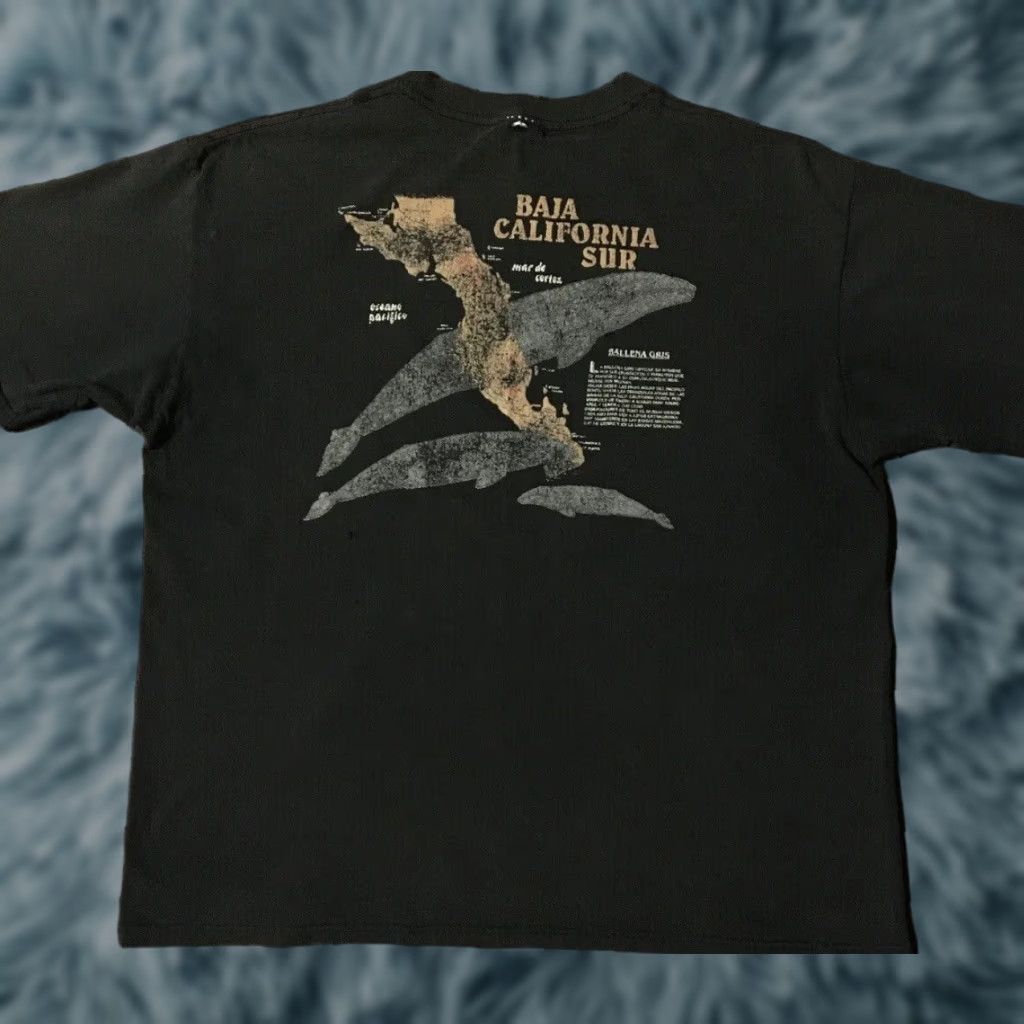 VINTAGE Animals Baja California Whales Shirt XL Black Short Sleeve Crew Neck Graphic Tee 80s 90s Surf Beach Grunge Marine Punk Rock Tattoos