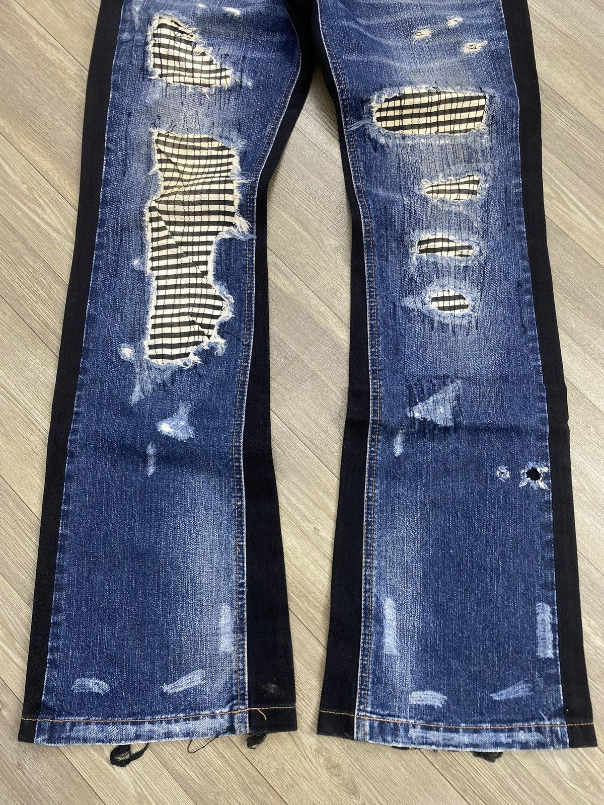 Japanese Brand 🇯🇵2000s Algonquins Distressed Punk Lgb Style Y2K Flared Jeans Size US 28 / EU 44 - 4 Thumbnail