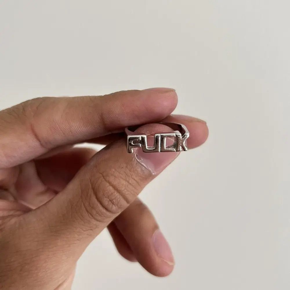 Jewelry silver fuck text stainless steel ring Size ONE SIZE - 4 Thumbnail