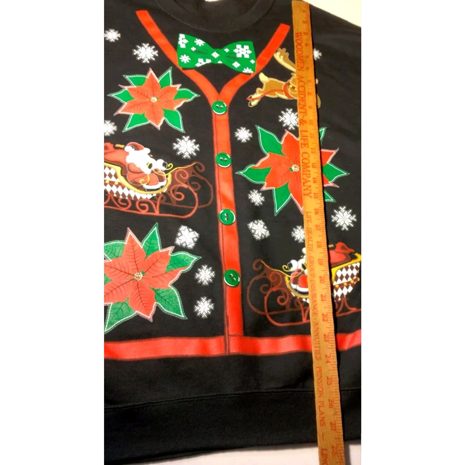 Jerzees VINTAGE Jerzees Ugly Christmas Sweatshirt L Black Crew Neck Santa Reindeer Poinsettia Winter Womens Size L / US 10 / IT 46 - 3 Thumbnail