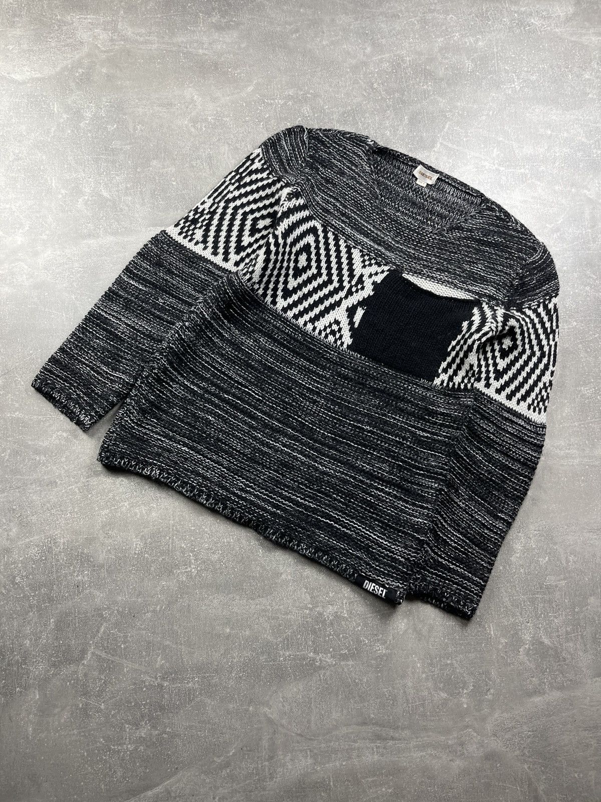 Diesel Diesel Knit Wool Sweater Geometric Pattern Black White Size US L / EU 52-54 / 3 - 1 Thumbnail