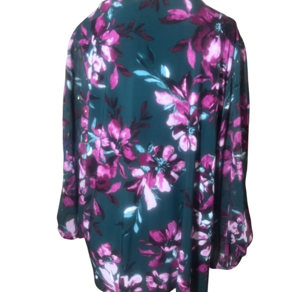 Kasper Kasper Floral Print Blouse Evergreen Multi NWT 2X Size XXL / US 16-18 / IT 52-54 - 4 Thumbnail