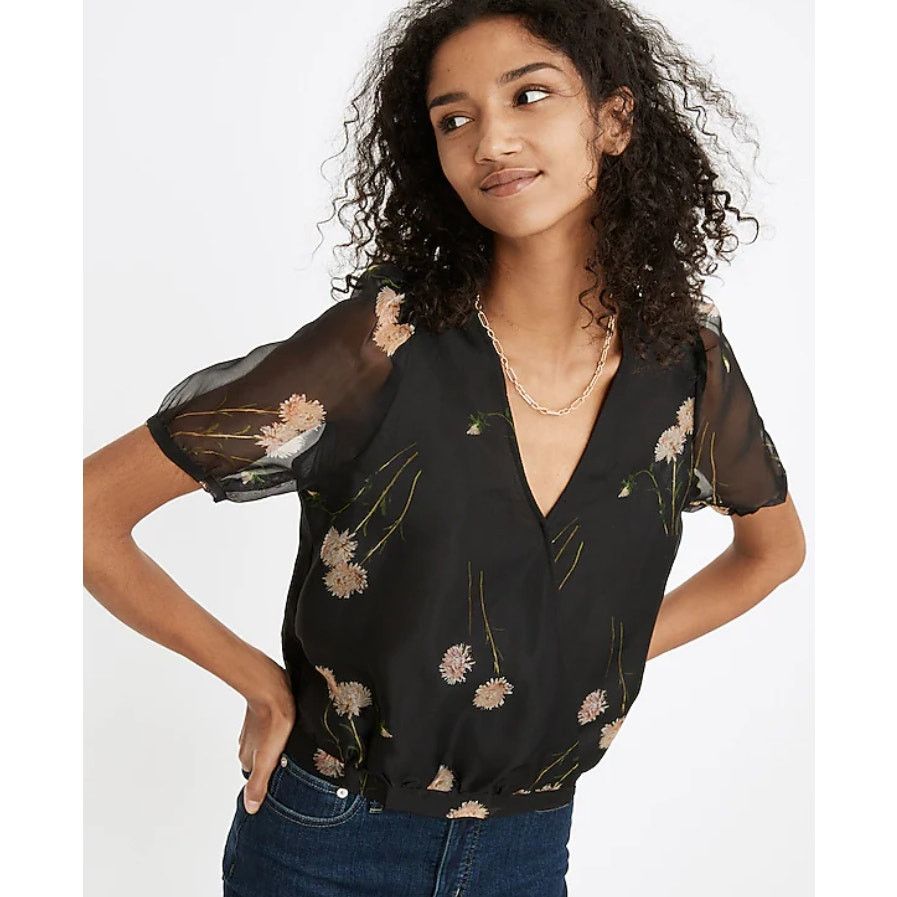 Madewell Madewell Womens Silk Floral Organza Surplice Blouse Size S Size S / US 4 / IT 40 - 1 Thumbnail