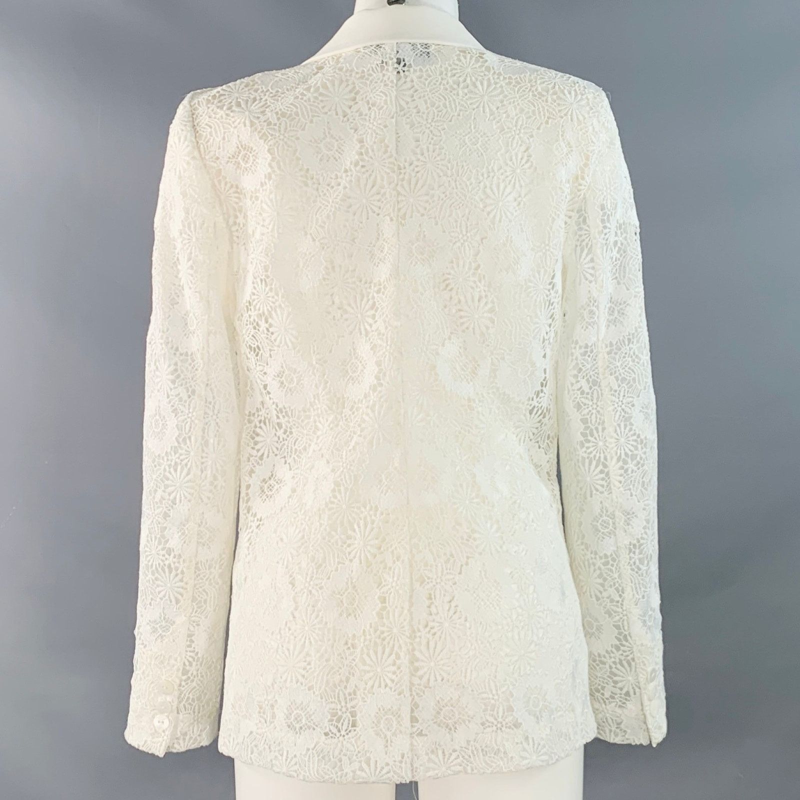 Other THEIA Size 6 Cream Polyester Lace Shawl Collar Jacket Blazer Size M / US 6-8 / IT 42-44 - 4 Thumbnail