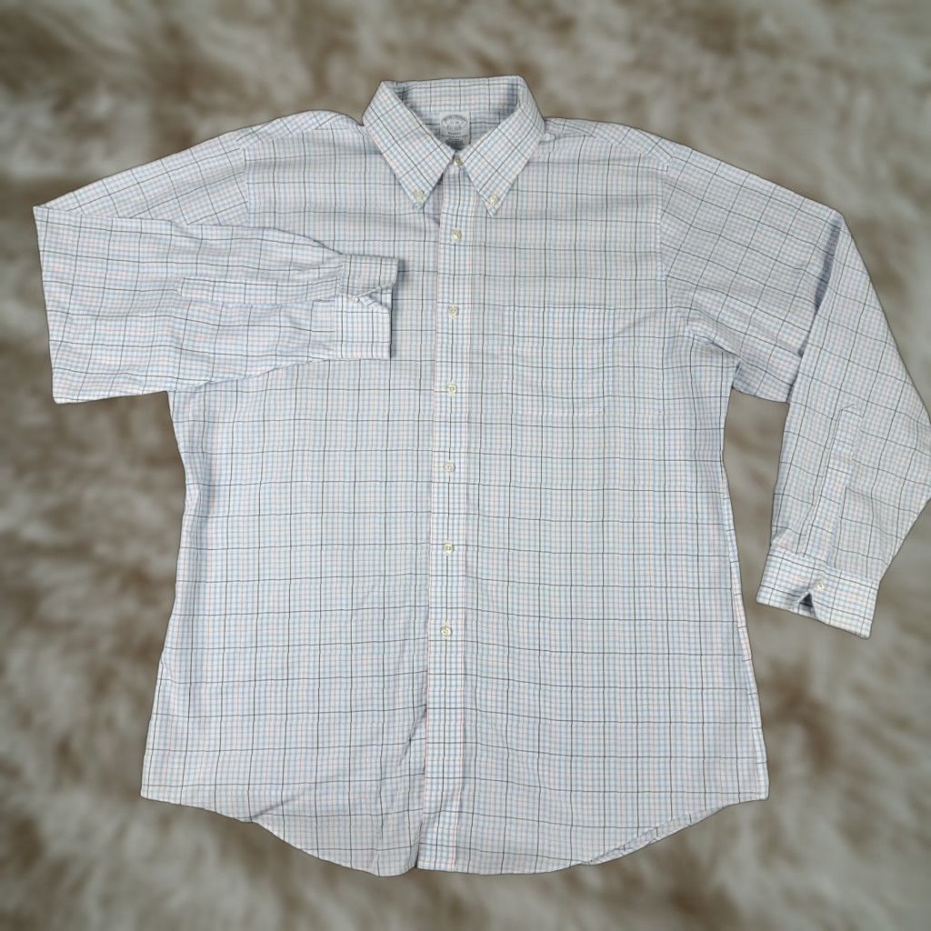 Brooks Brothers Brooks Brothers Shirt Mens 17 Blue White Check Dress Button Up Long Sleeve Size 46R - 1 Thumbnail