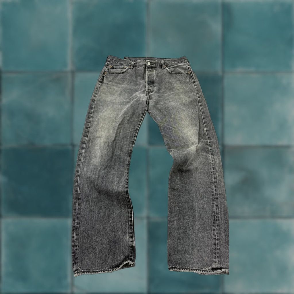 Levi's Levi's 501 Jeans Mens 36x34 Button Fly Distressed Black Gray Crotch Repair Size US 36 / EU 52 - 1 Thumbnail