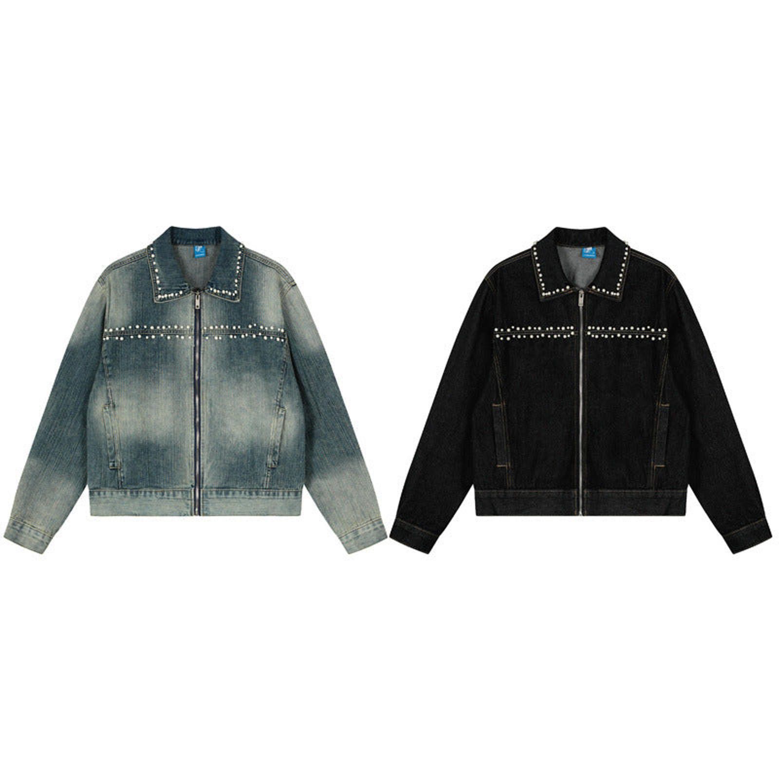 Vintage Blue Studded Zip-Up Denim Jacket, Vintage Style Size US M / EU 48-50 / 2 - 5 Thumbnail