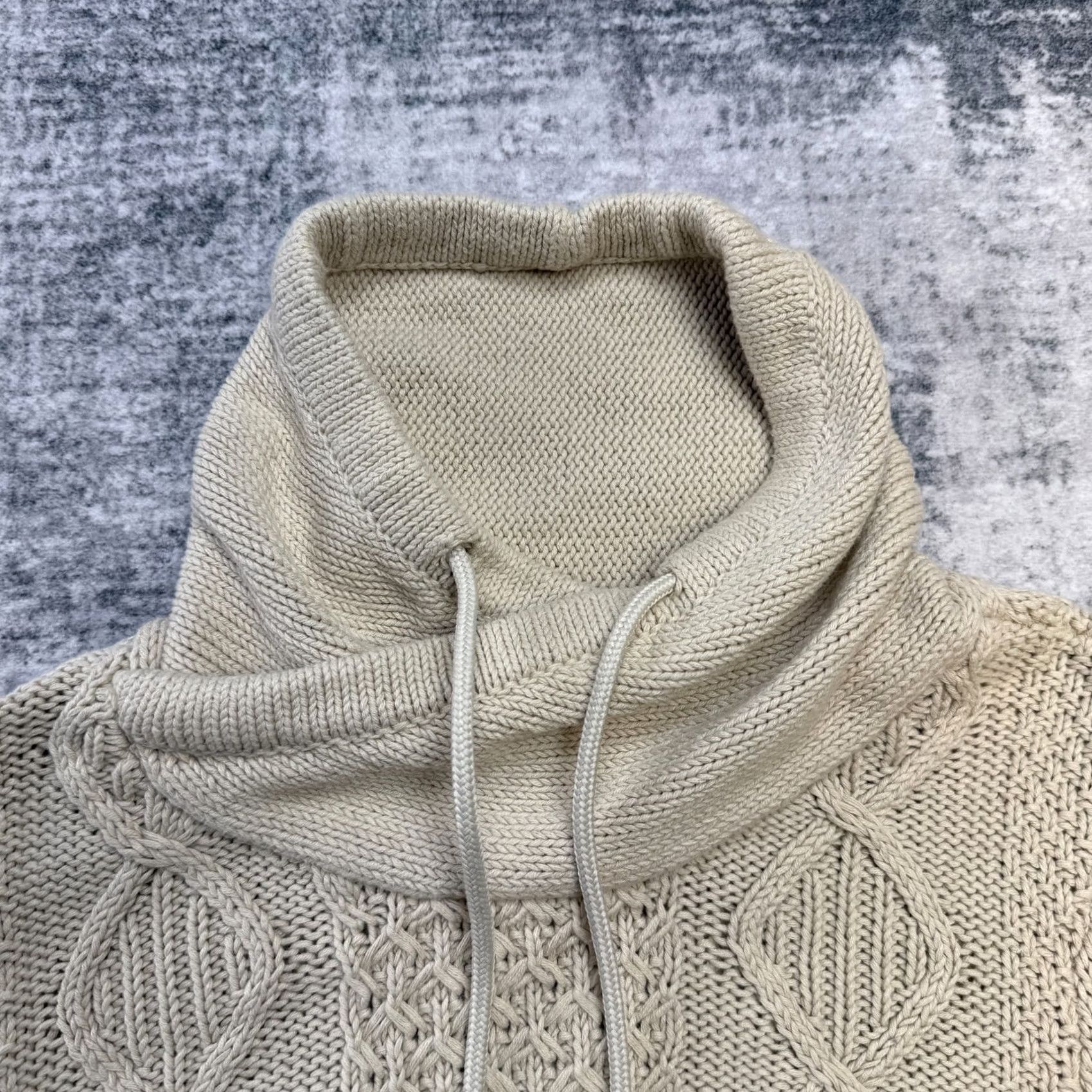 Vintage L.L. Bean Sweater Women Small Beige Signature Cotton Funnel Neck Cable Knit Pullover Regular Long Sleeve High Neck Fall Winter Spring Mens Womens Size S / US 4 / IT 40 - 3 Thumbnail