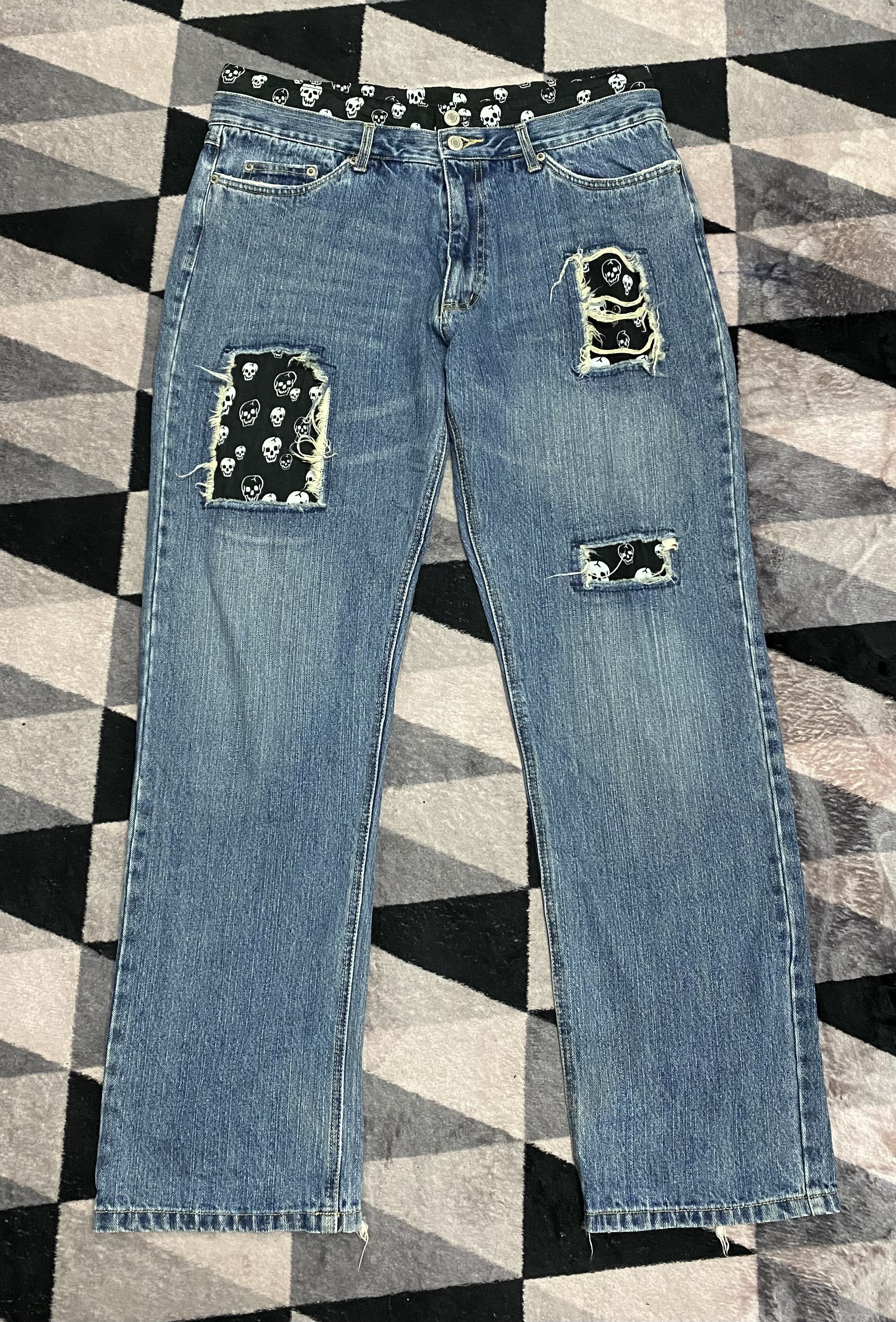 Japanese Brand Vintage Playchess Patchwork Skull Distressed Jeans Size US 36 / EU 52 - 1 Thumbnail