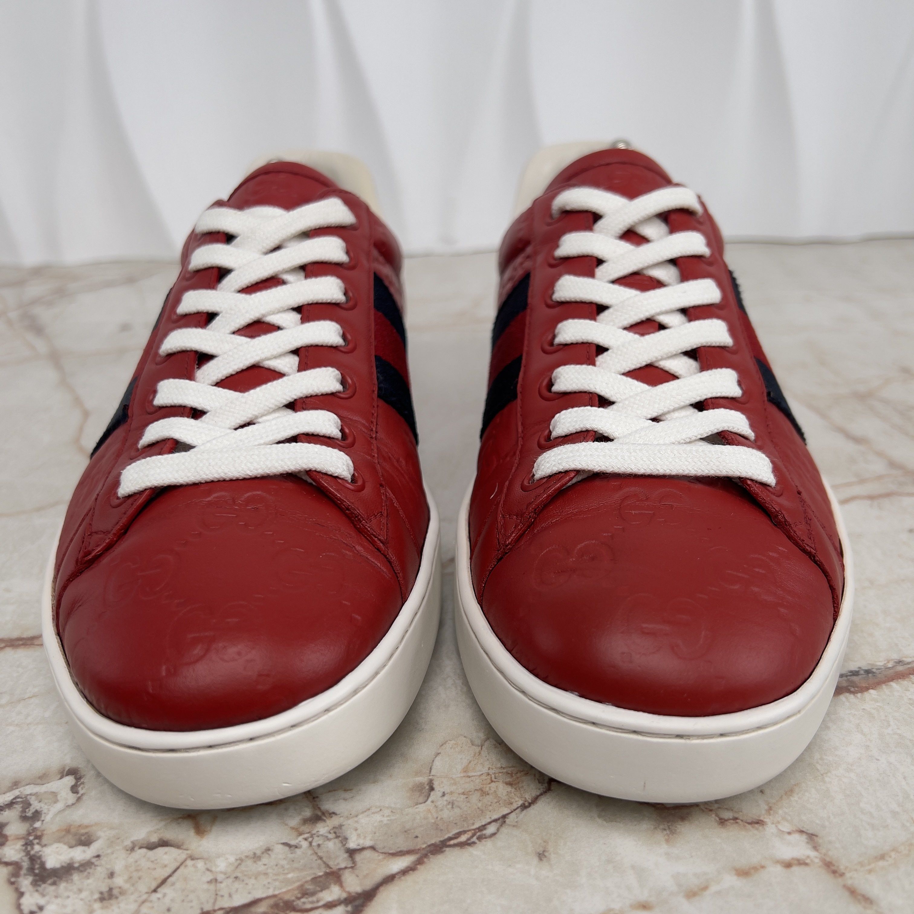 Gucci Ace Web GG Monogram Low Top Sneakers Red Leather Size US 8 / EU 41 - 3 Thumbnail