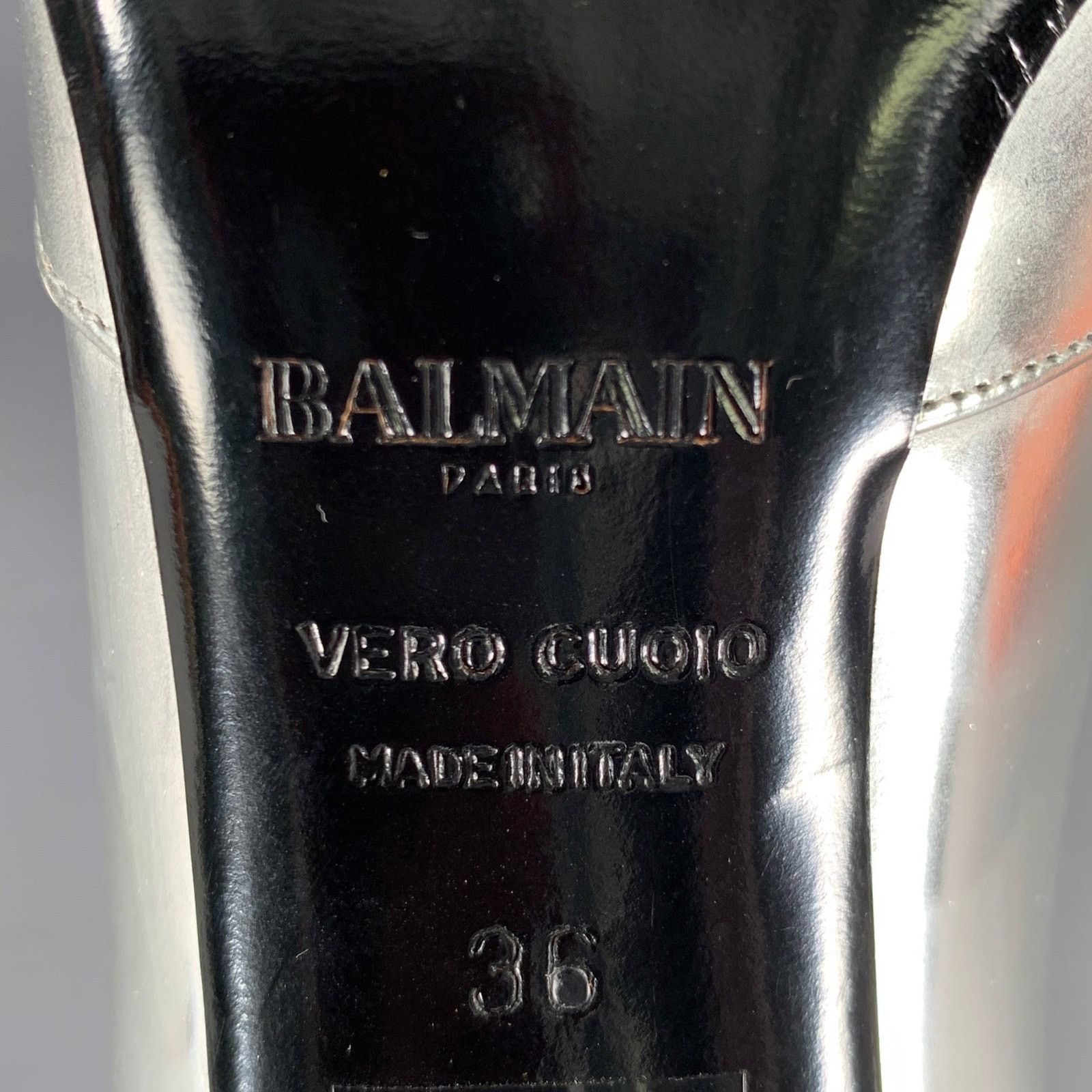 Balmain BALMAIN Size 6 Silver Patent Leather Peep Toe Heels Pumps Size US 6 / IT 36 - 8 Thumbnail