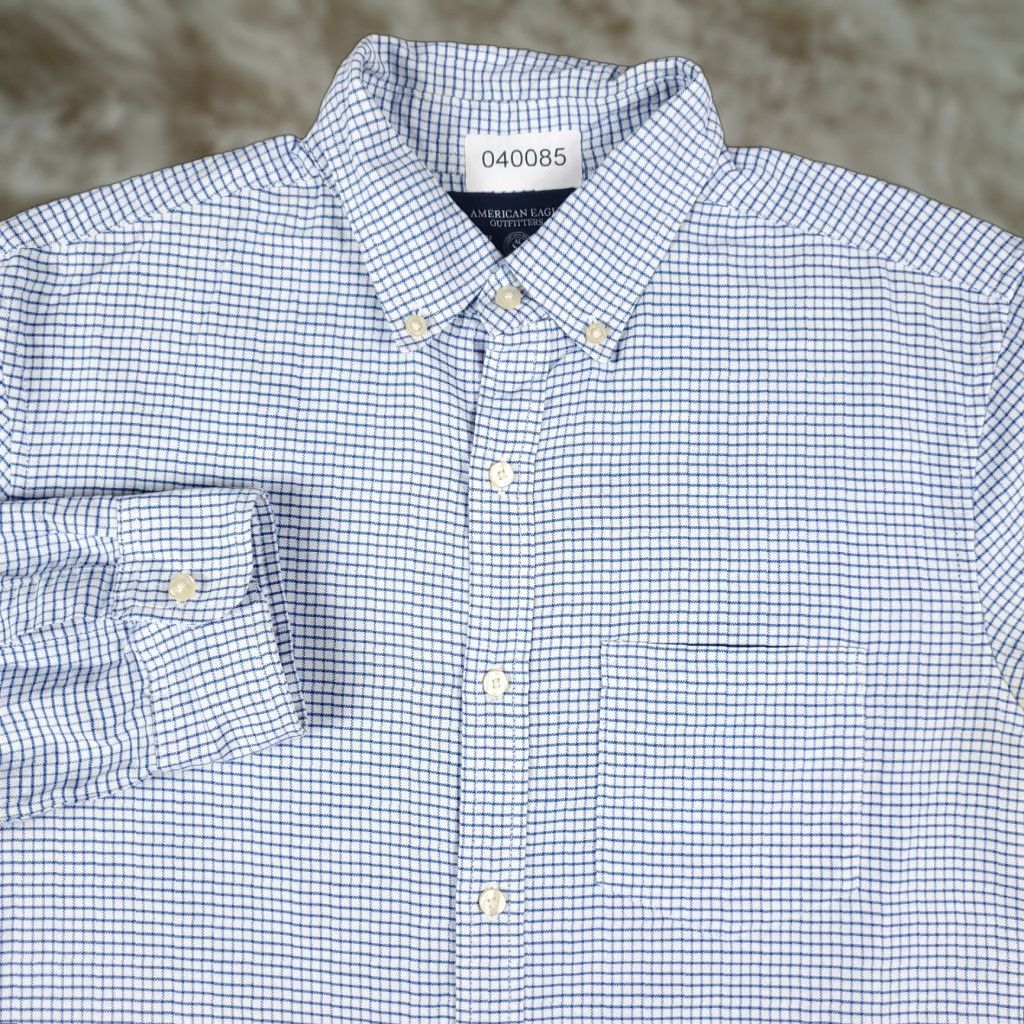 American Eagle Outfitters American Eagle Outfitters Shirt Medium Blue Check Button-Up Long Sleeve Cotton Casual Mens Size US M / EU 48-50 / 2 - 1 Thumbnail