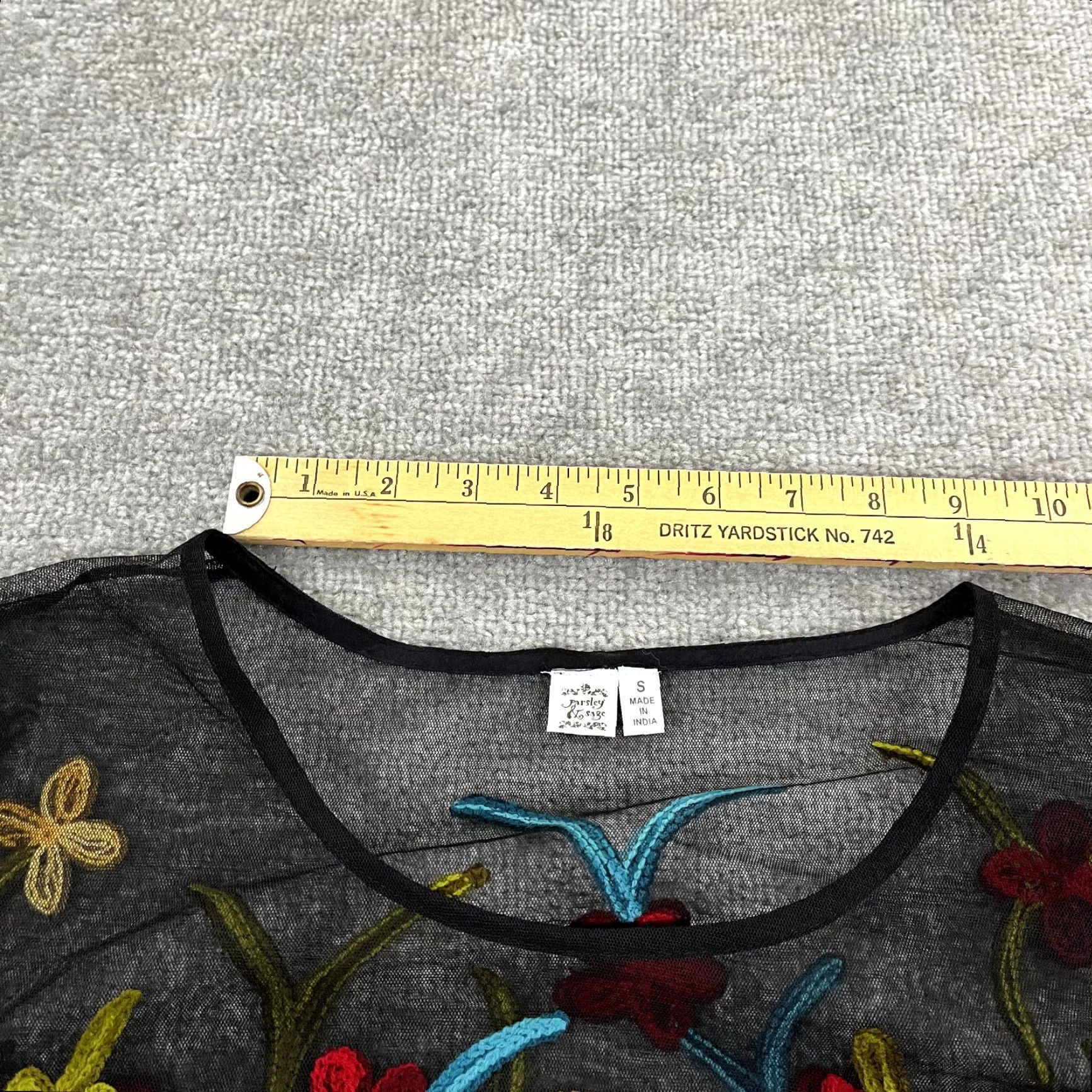 Vintage VINTAGE Parsley & Sage Top Womens Small Black Floral Sheer Overlay Wearable Art Coverup Size S / US 4 / IT 40 - 6 Thumbnail