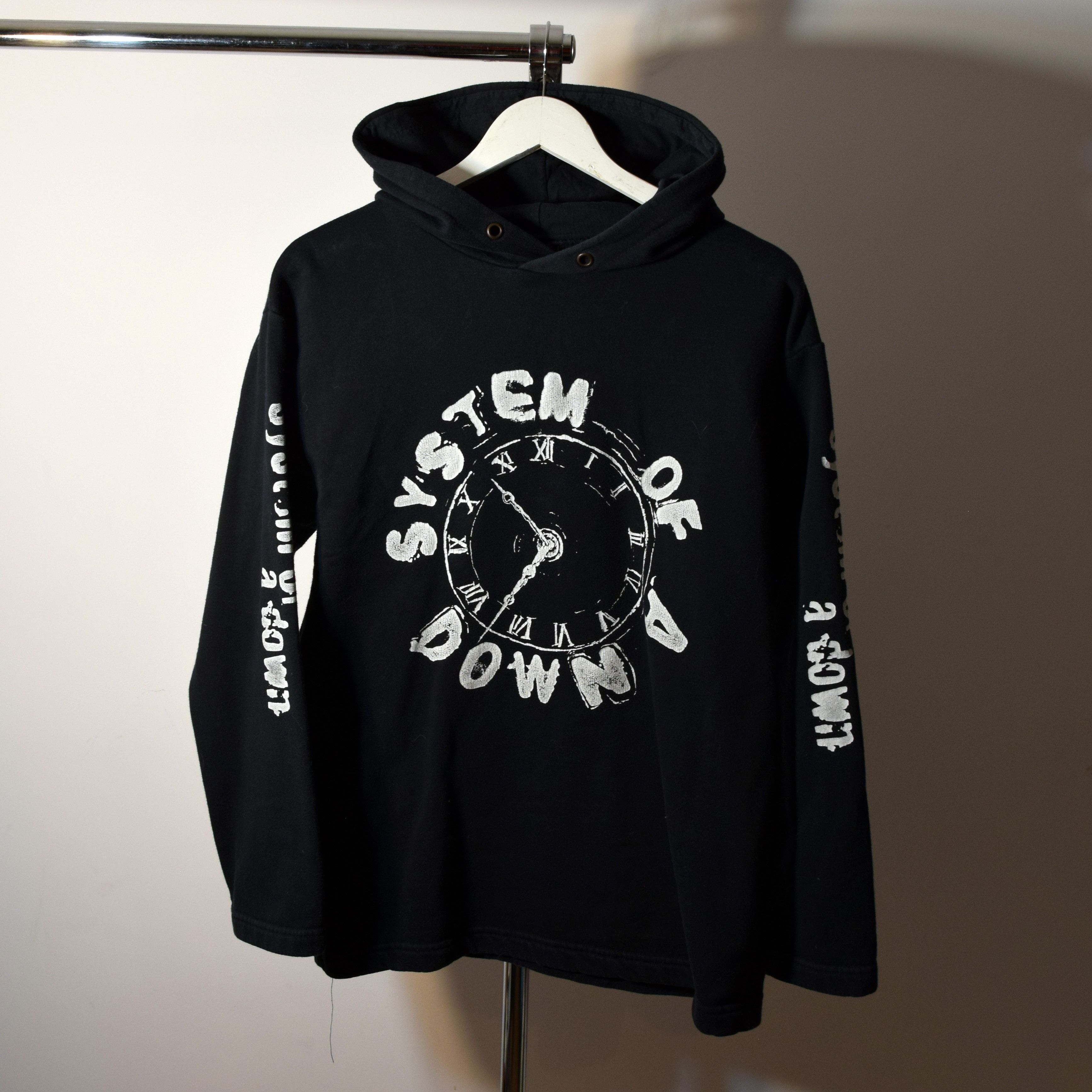 image of Band Tees x Rock T Shirt Y2K System Of A Down Vintage Band Hoodie M/l Limp Bizkit in Faded Black (S