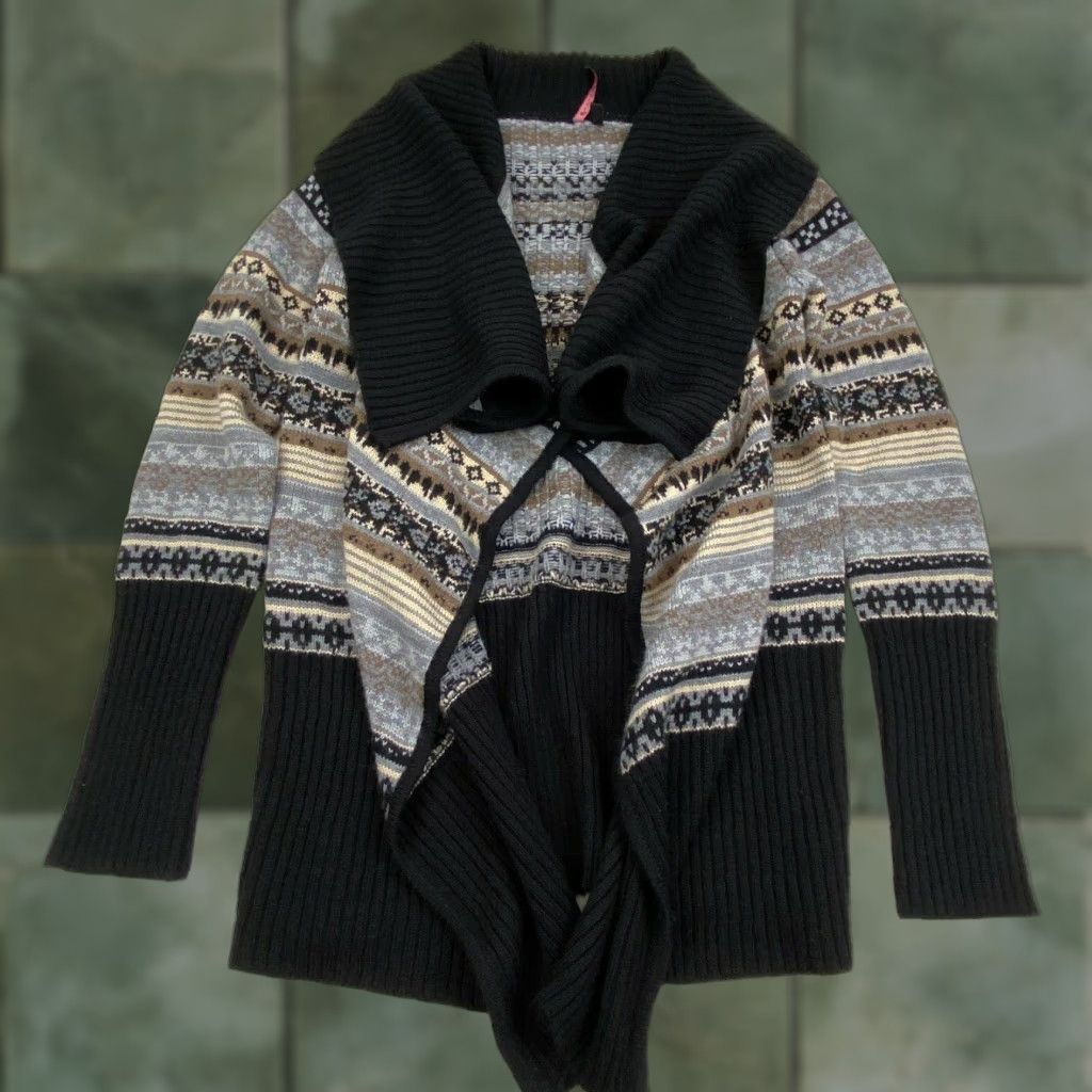 Vintage Allie & Rob Womens Cardigan Sweater Small Black Gray Open Waterfall Soft Loose Knit Style Regular Casual Comfort Men’s? Size S / US 4 / IT 40 - 1 Thumbnail