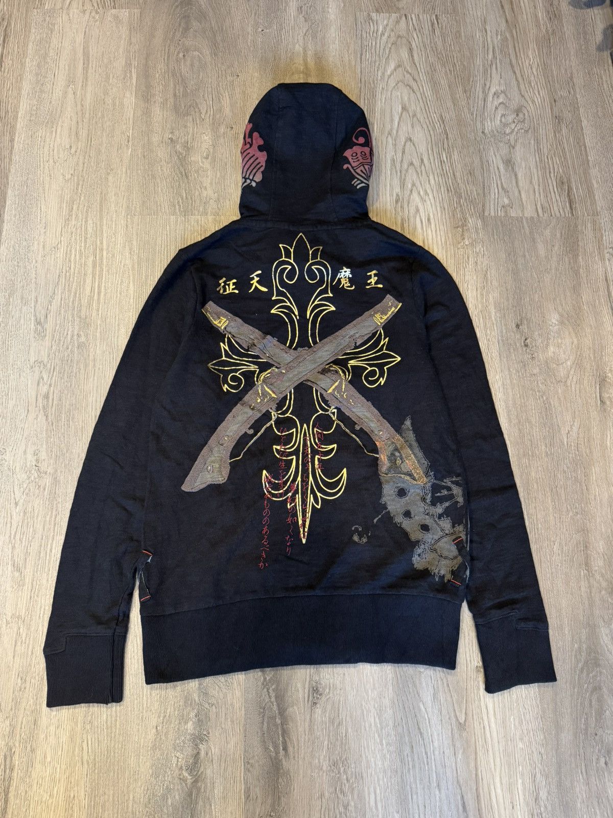Japanese Brand BLACK ZIP-UP HOODIE FEATURING A CROSS DESIGN JAPANESE STYLE Size US S / EU 44-46 / 1 - 6 Thumbnail