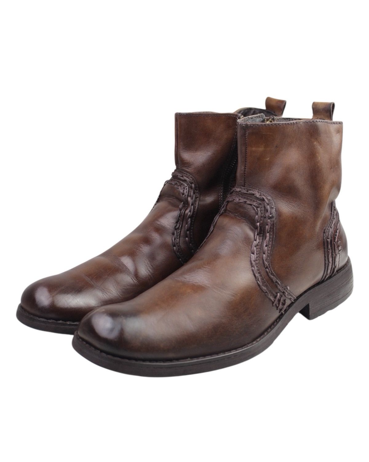 If Six Was Nine 2000S BED STU JAPAN RAW STITCHED LEATHER ZIP ANKLE BOOTS Size US 9 / EU 42 - 2 Thumbnail