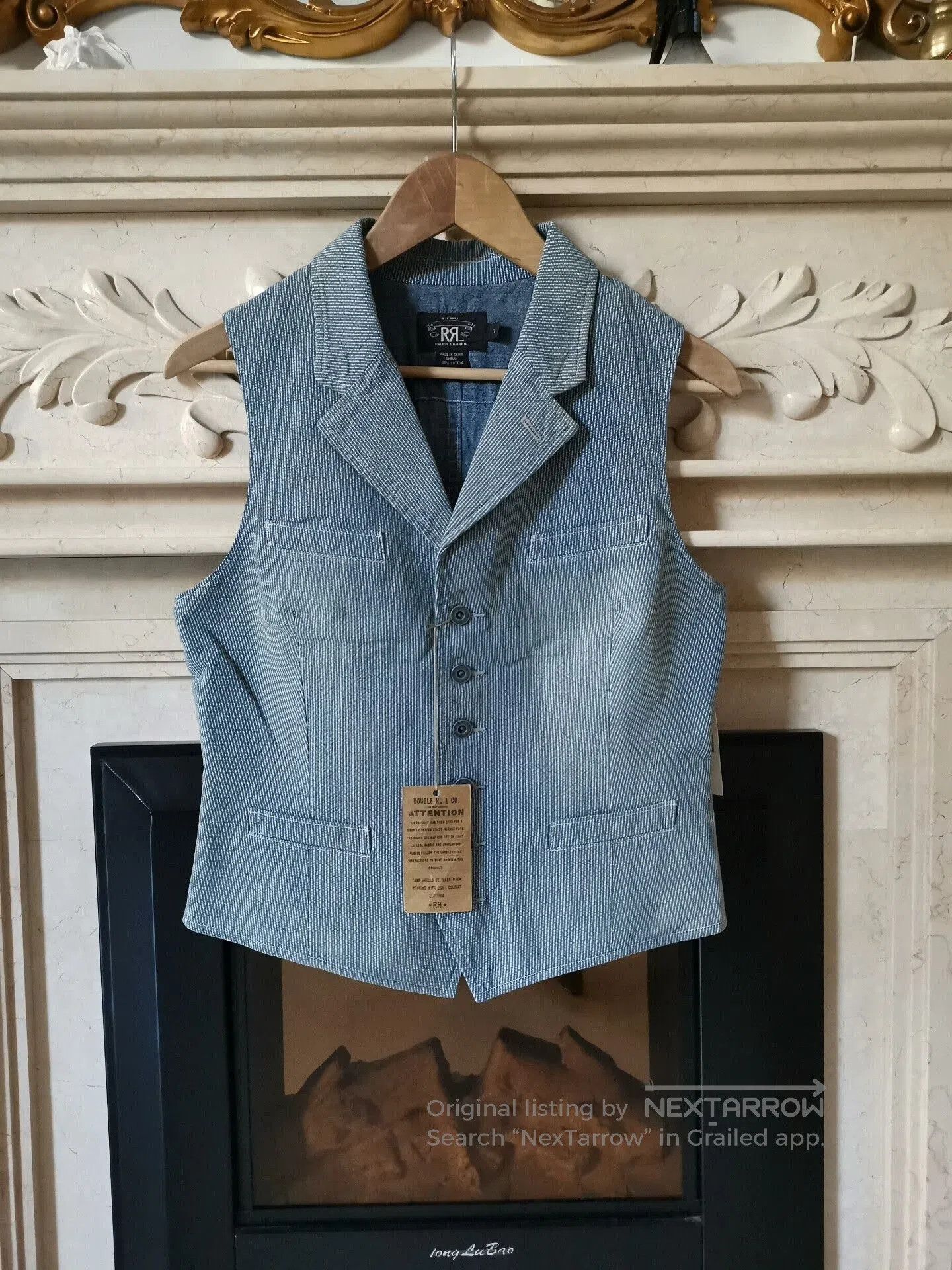 M*.様 RRL INDIGO BEACH VEST RRL Ralph Lauren Quilted Indigo Denim Vest S Shoulder 36cm Body