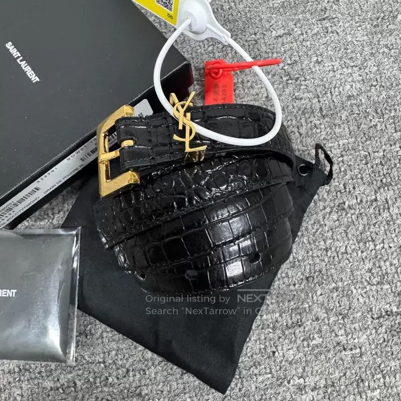 Saint Laurent Paris Saint Laurent Paris Black Crocodile Pattern Gold Buckle Be Size ONE SIZE - 2 Thumbnail