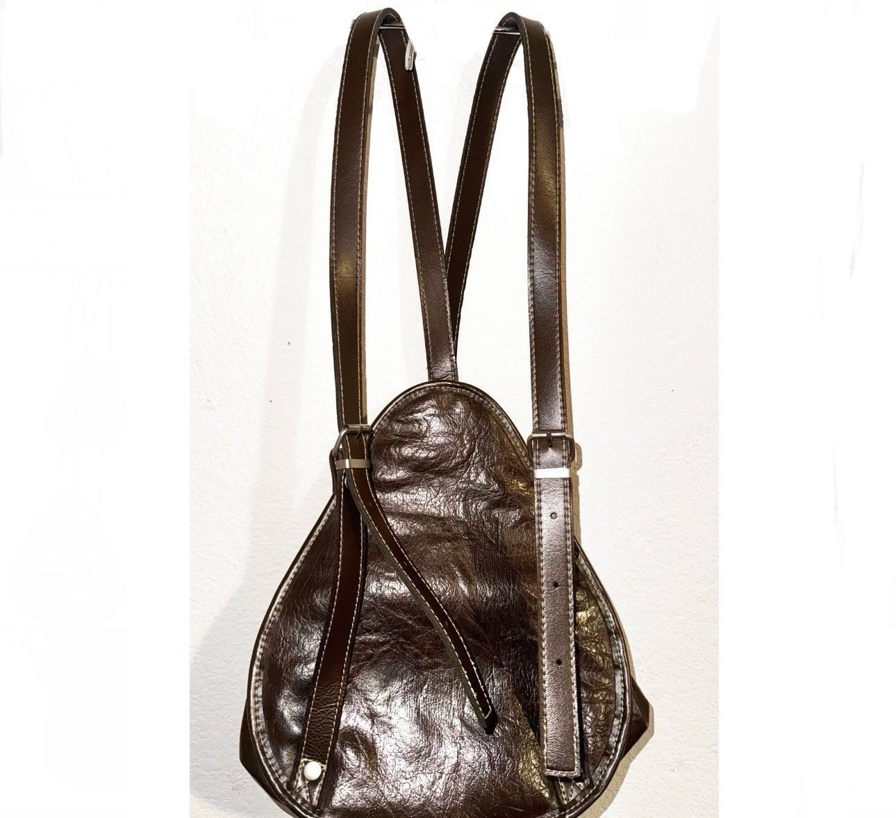 Designer × Vintage Womens Brown Vintage Leather Hand Made Mini Backpack No Tag Size ONE SIZE - 3 Thumbnail