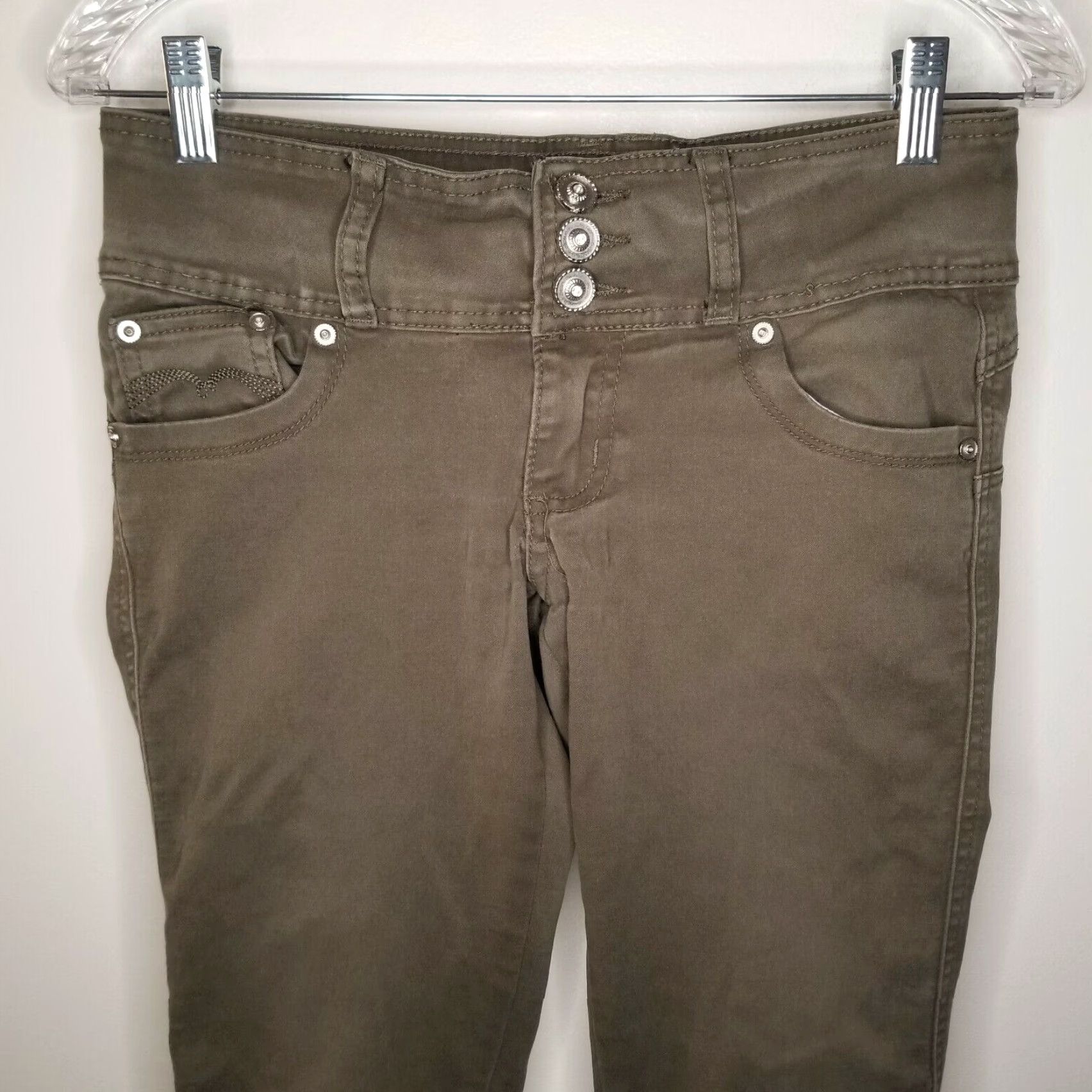 Vintage Tush Push Jeans Skinny Womens Green Size 5 Juniors Stretch Button Closure Distressed No Solid Ramie Material Slim Tight Variety not needed Size 27" / US 4 / IT 40 - 2 Thumbnail