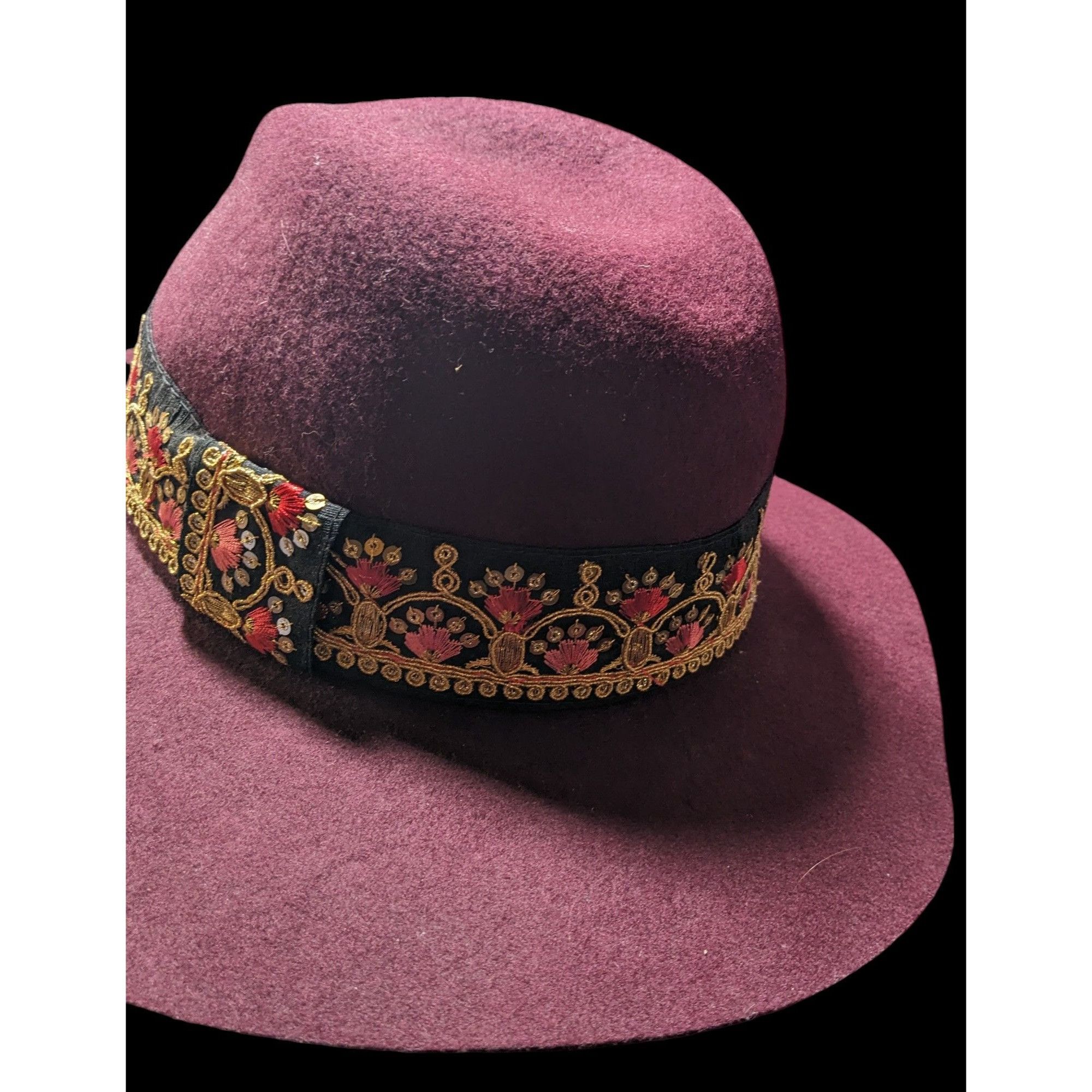 Other Maradji Burgundy Wool Felt Gold Floral Victor Hat Size ONE SIZE - 7 Thumbnail