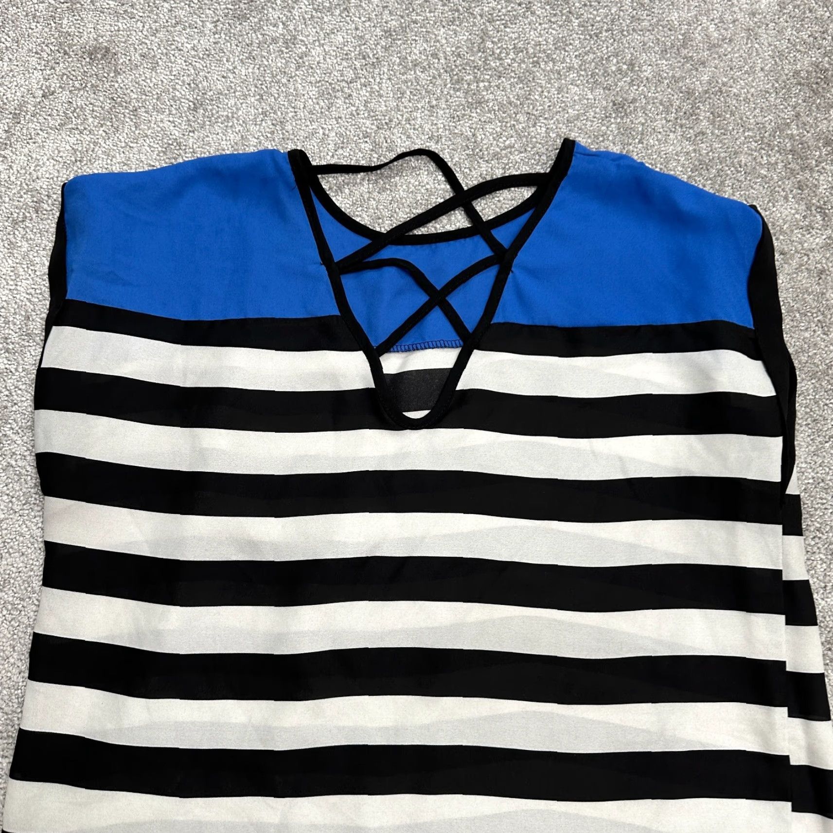 Vintage Ashley Stewart Tunic Blouse Womens 12 Blue White Black Striped Sleeveless Casual Shirt Size XL / US 12-14 / IT 48-50 - 3 Thumbnail